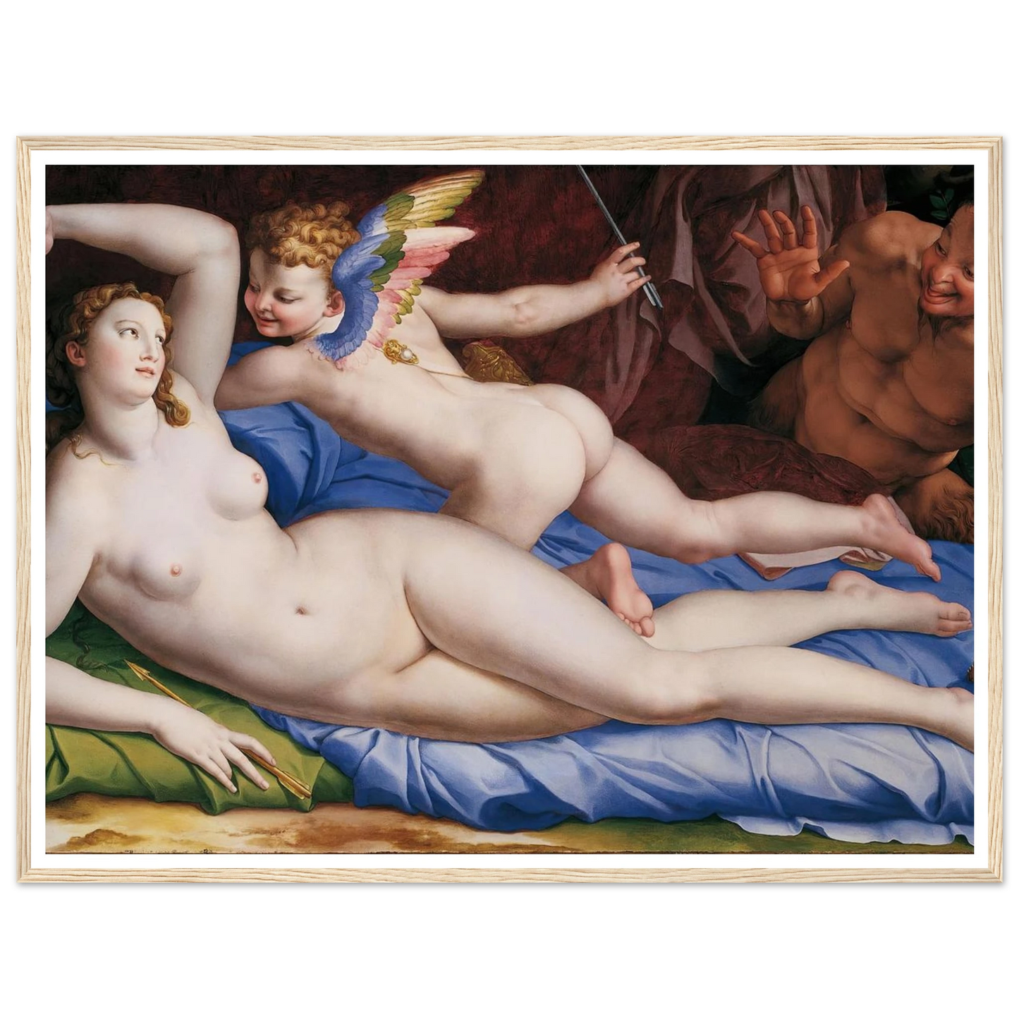 Venus, Cupid And Satyr (Circa 1553-1555) Art Print | Agnolo Bronzino - Framed Poster - 30x40 cm / 12x16″ - Black frame