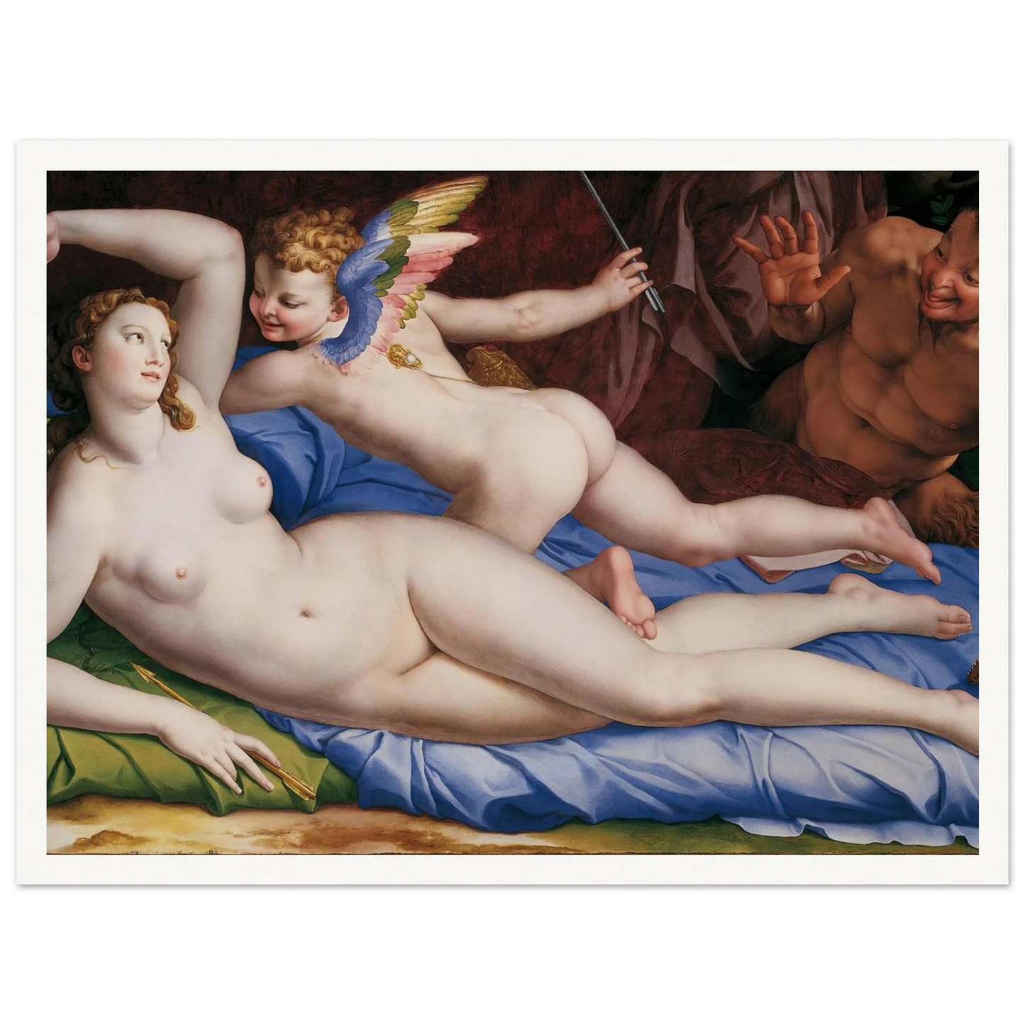 Venus, Cupid And Satyr (Circa 1553-1555) Art Print | Agnolo Bronzino - Framed Poster - 30x40 cm / 12x16″ - Black frame