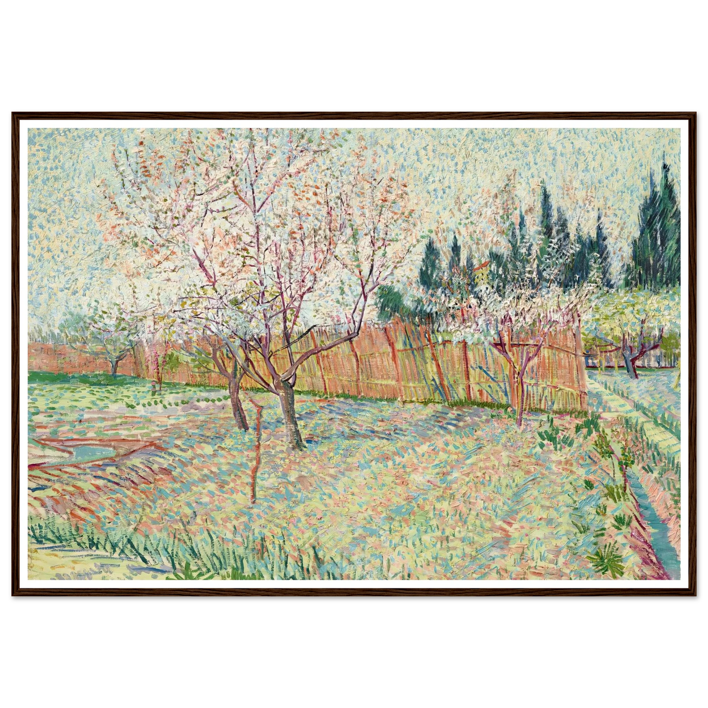 Verger avec cyprès (1888) Art Print | Vincent van Gogh - Framed Poster - 30x40 cm / 12x16″ - Black frame