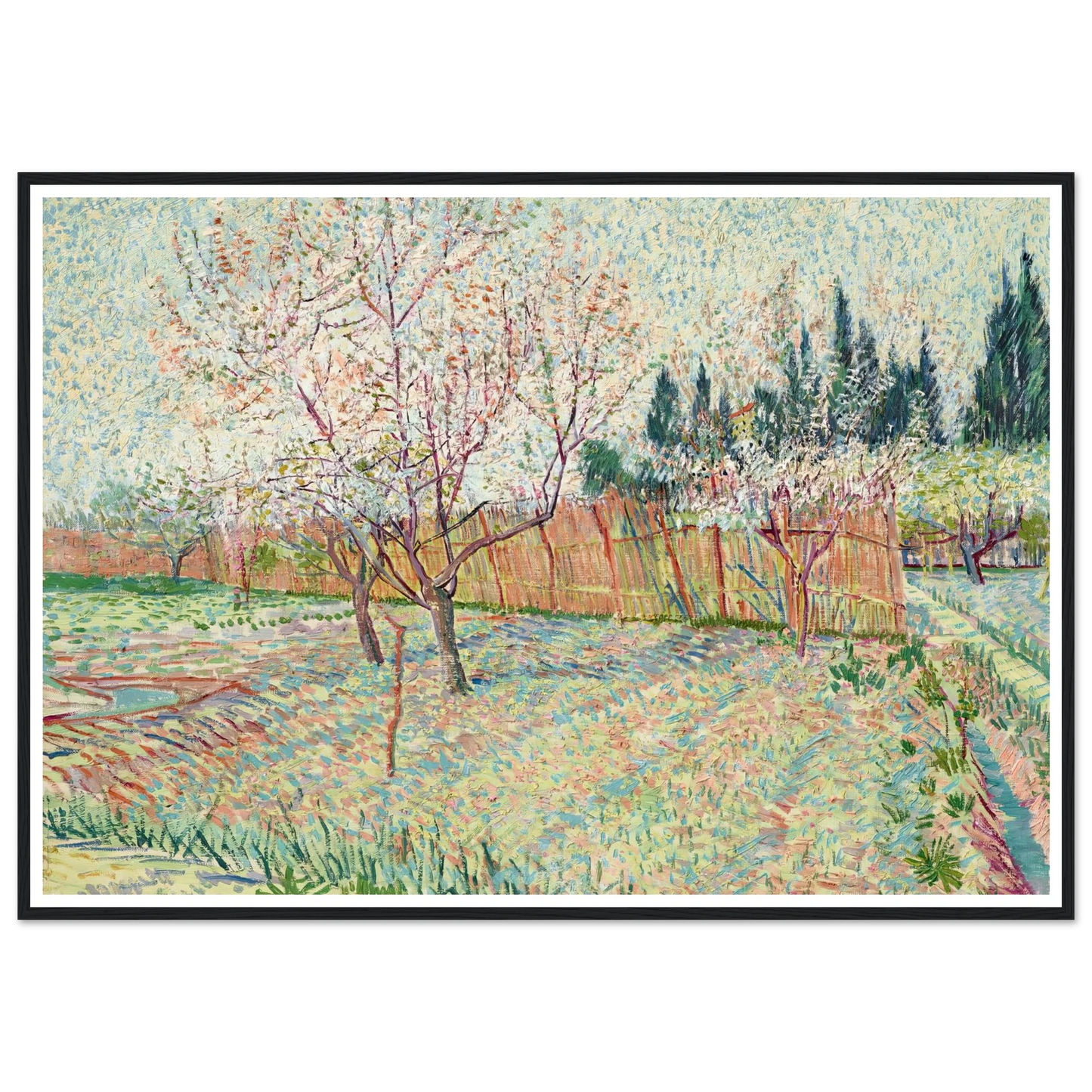 Verger avec cyprès (1888) Art Print | Vincent van Gogh - Framed Poster - 30x40 cm / 12x16″ - Black frame
