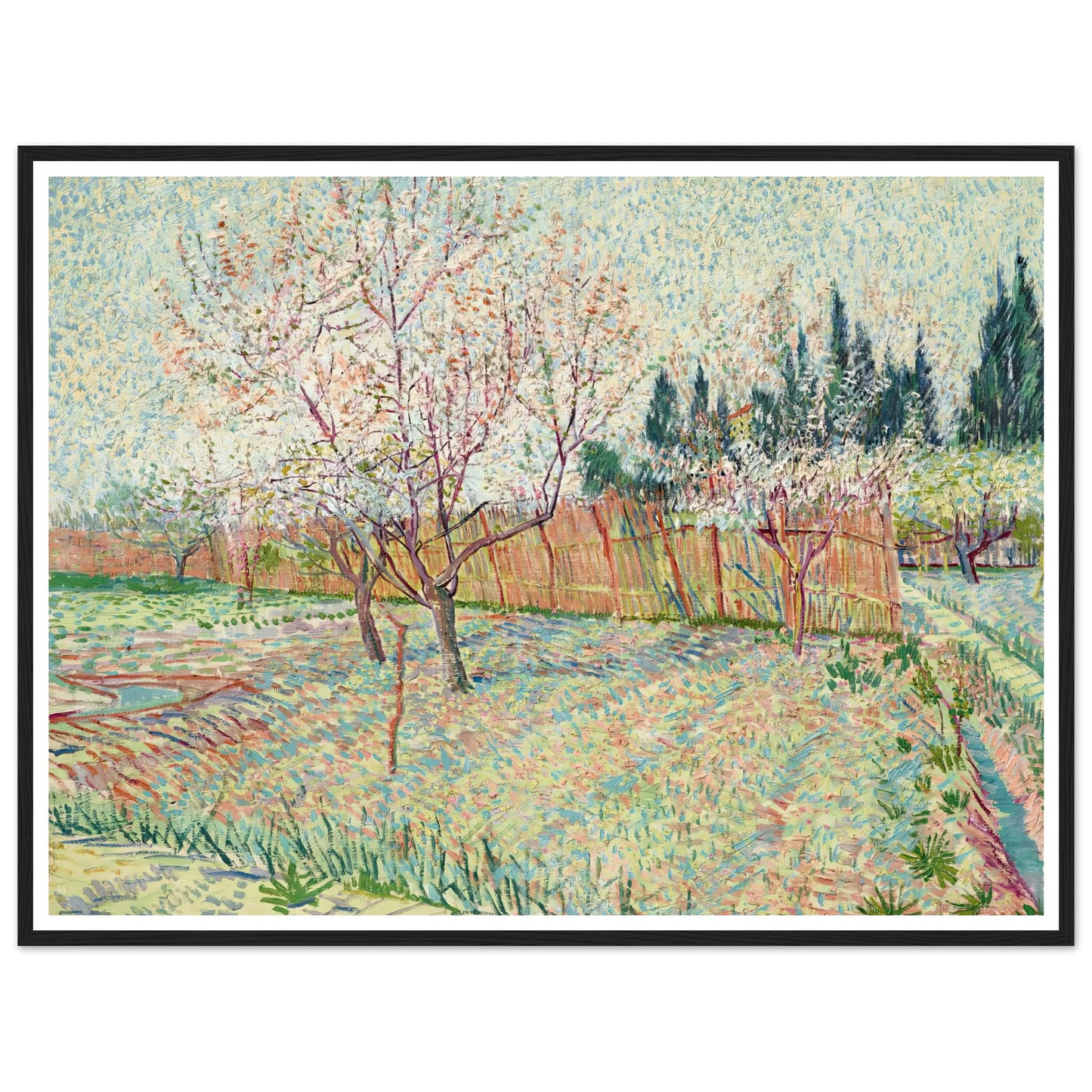 Verger avec cyprès (1888) Art Print | Vincent van Gogh - Framed Poster - 30x40 cm / 12x16″ - Black frame