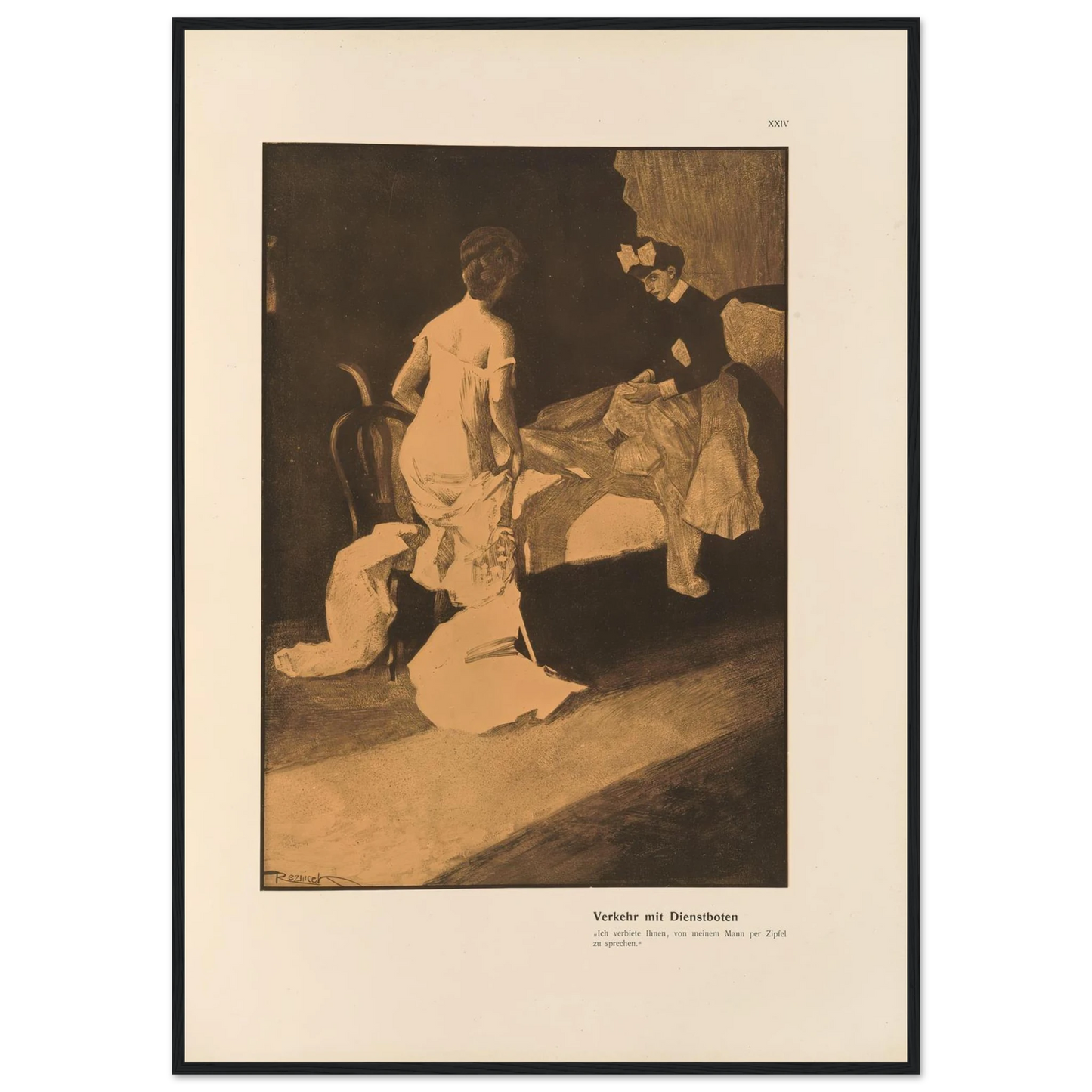 Verkehr mit Dienstboten (1908) Art Print | Ferdinand Freiherr von Reznicek - Framed Poster - 30x40 cm / 12x16″ - Black frame