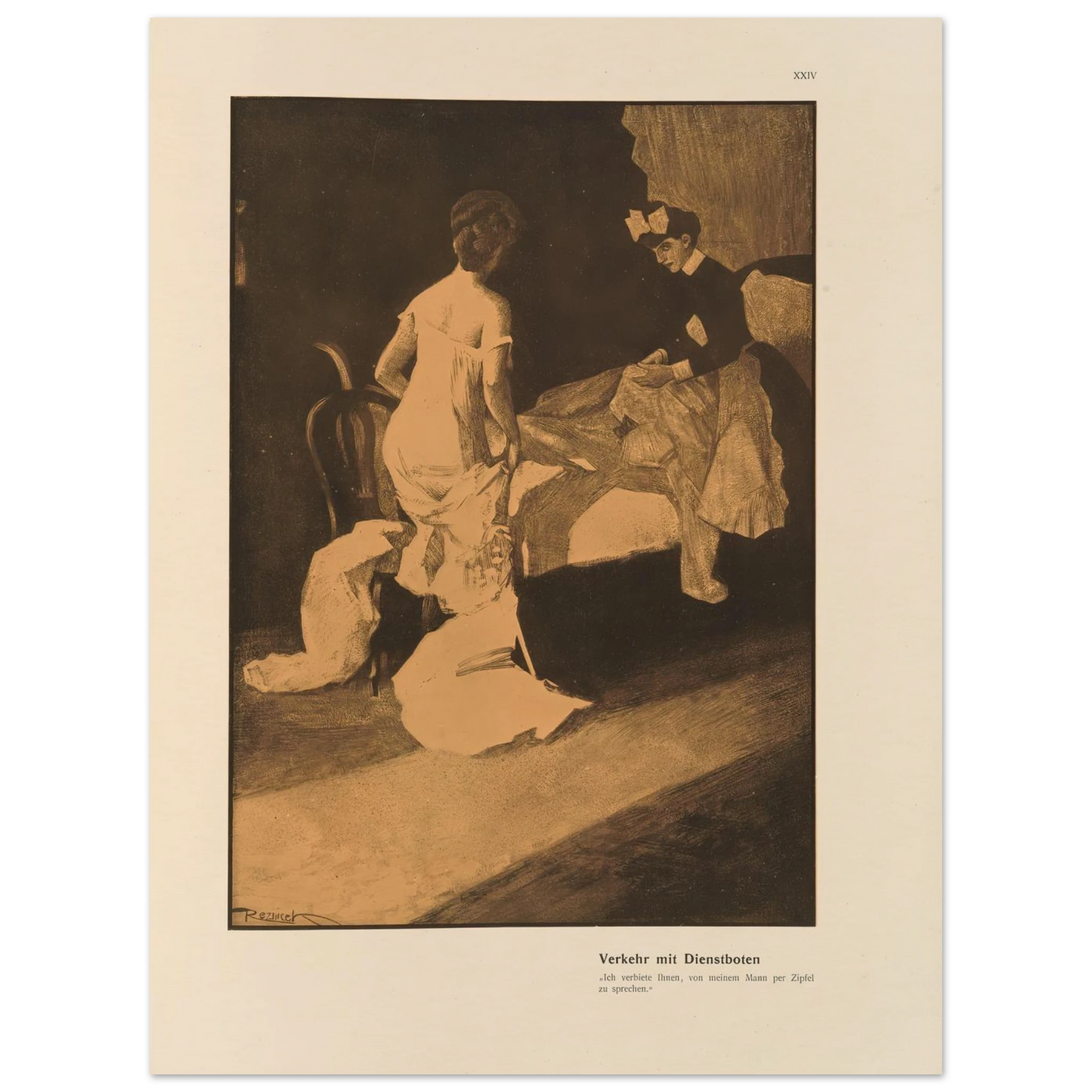 Verkehr mit Dienstboten (1908) Art Print | Ferdinand Freiherr von Reznicek - Framed Poster - 30x40 cm / 12x16″ - Black frame