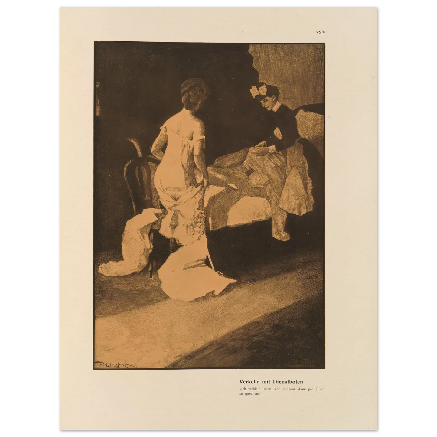 Verkehr mit Dienstboten (1908) Art Print | Ferdinand Freiherr von Reznicek - Framed Poster - 30x40 cm / 12x16″ - Black frame