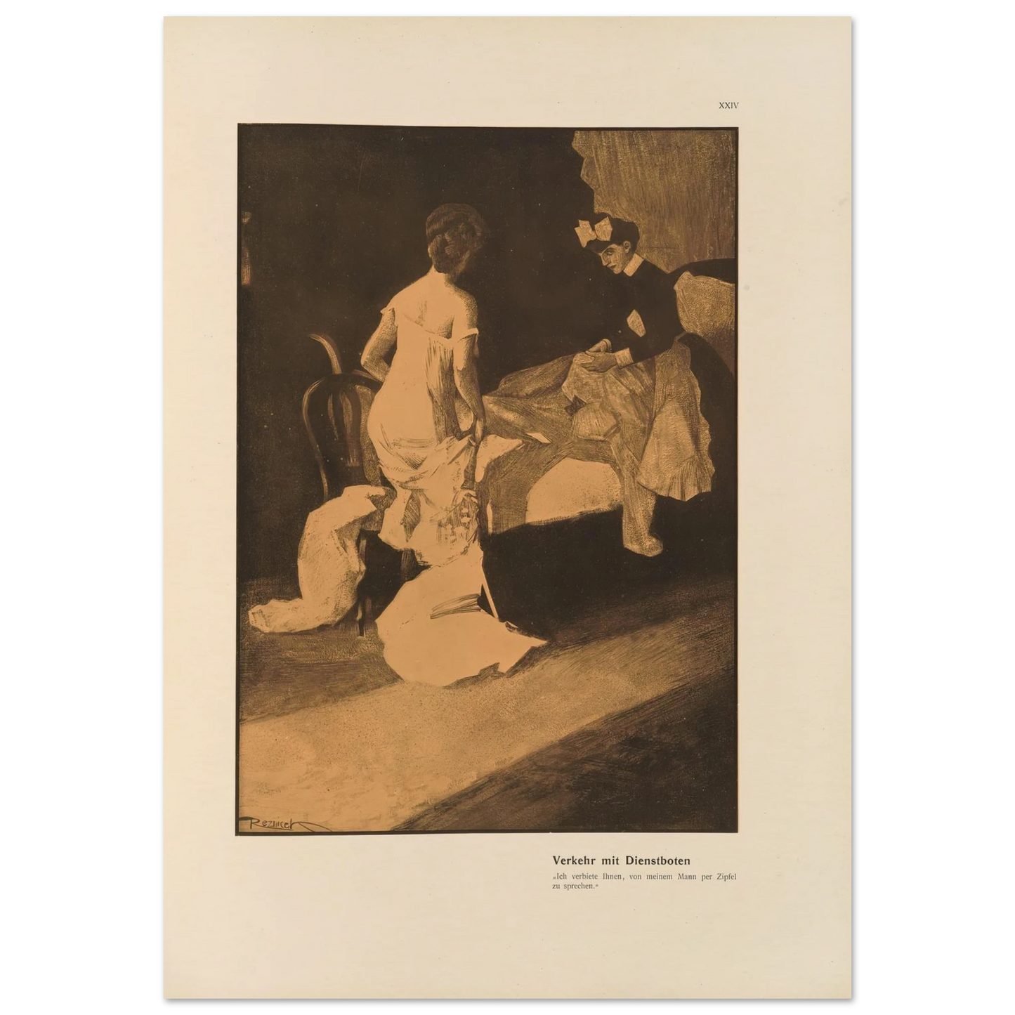 Verkehr mit Dienstboten (1908) Art Print | Ferdinand Freiherr von Reznicek - Framed Poster - 30x40 cm / 12x16″ - Black frame