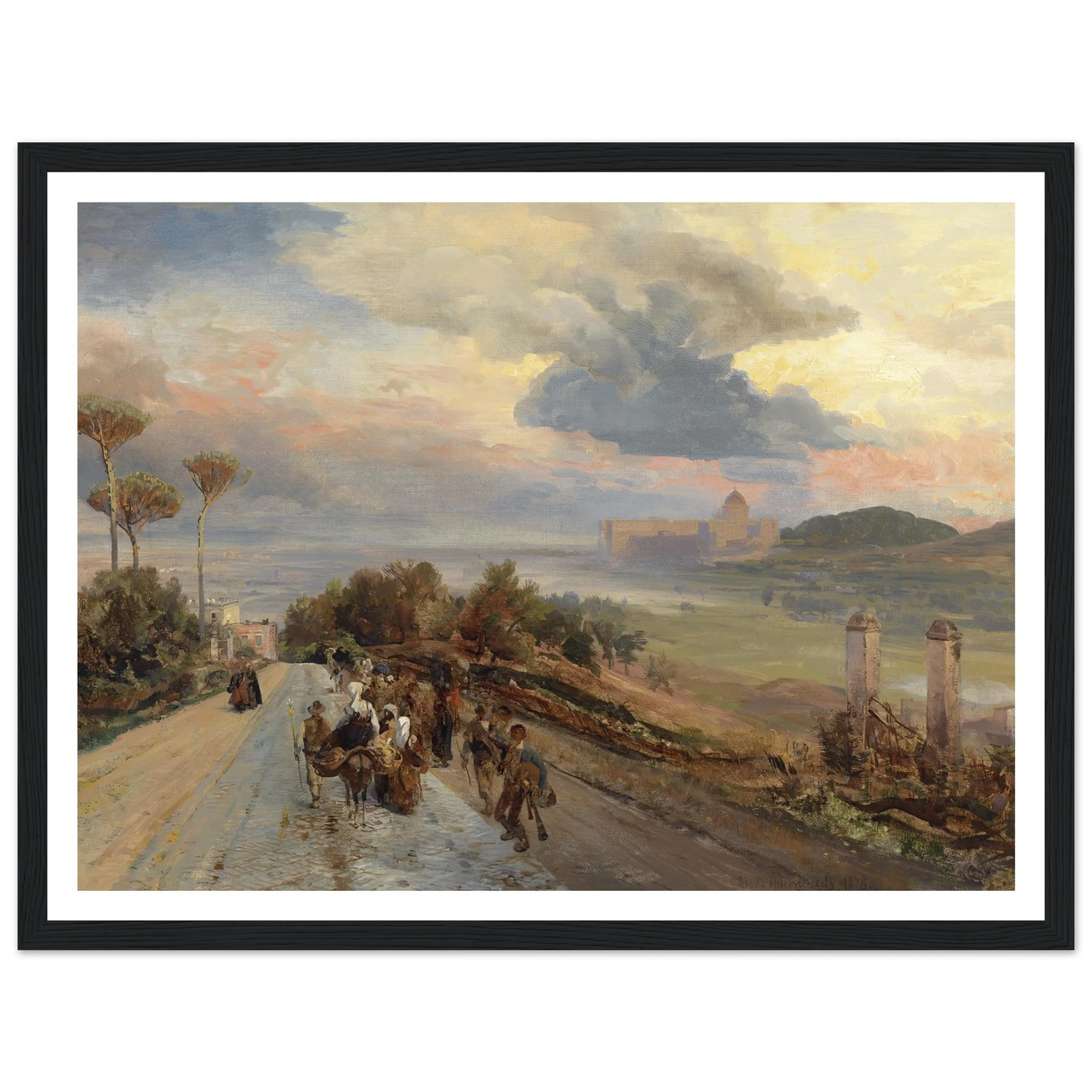 Via Cassia bei Rom (1878) Art Print | Oswald Achenbach - Framed Poster - 30x40 cm / 12x16″ - Black frame