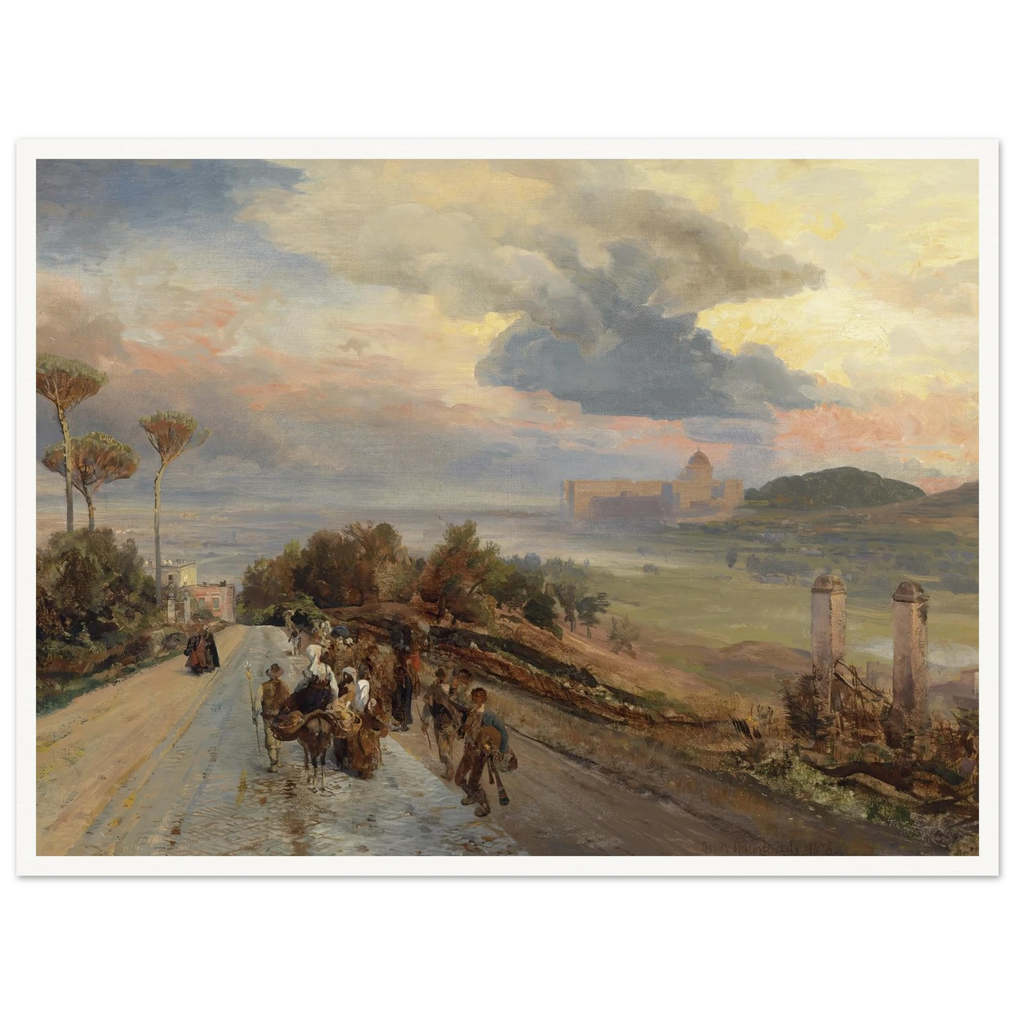 Via Cassia bei Rom (1878) Art Print | Oswald Achenbach - Framed Poster - 30x40 cm / 12x16″ - Black frame