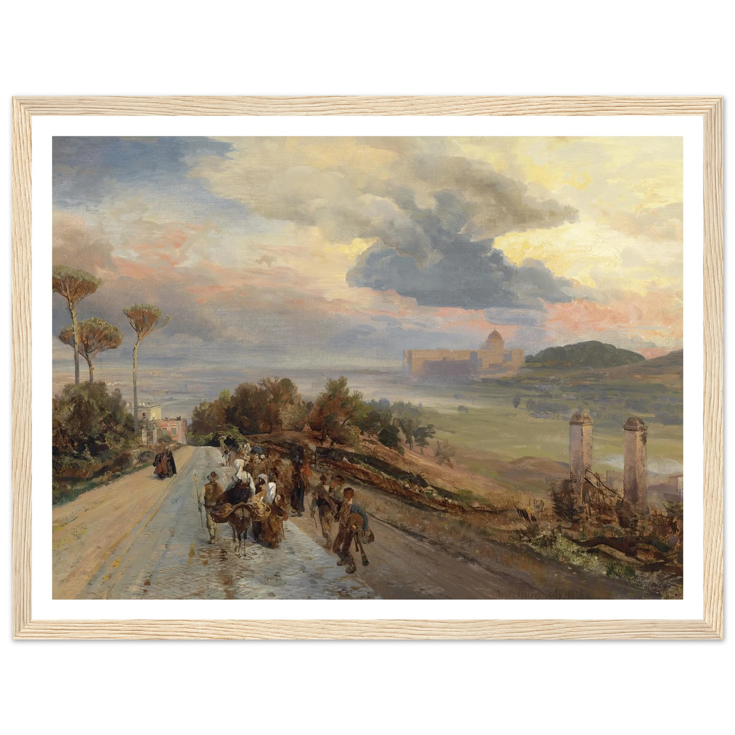 Via Cassia bei Rom (1878) Art Print | Oswald Achenbach - Framed Poster - 30x40 cm / 12x16″ - Black frame