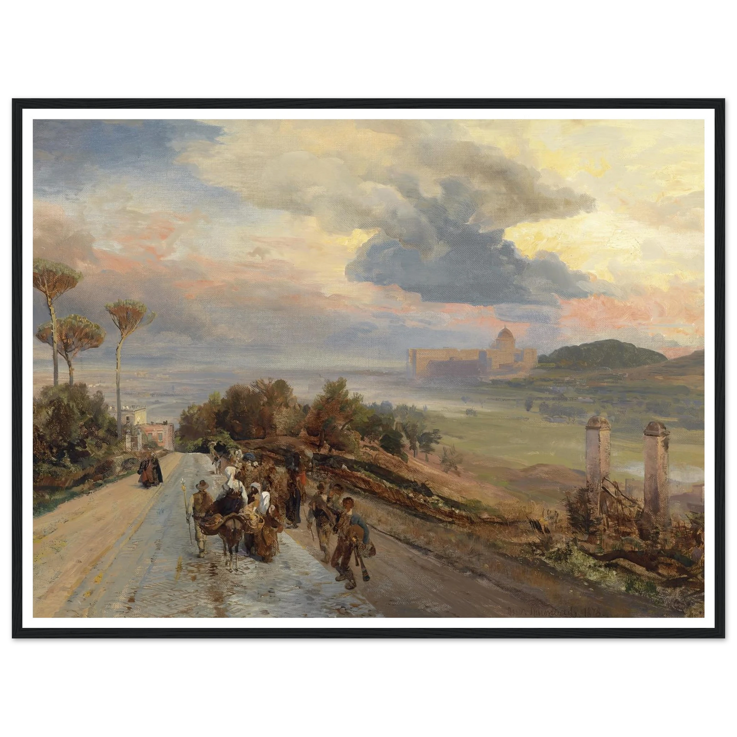 Via Cassia bei Rom (1878) Art Print | Oswald Achenbach - Framed Poster - 30x40 cm / 12x16″ - Black frame