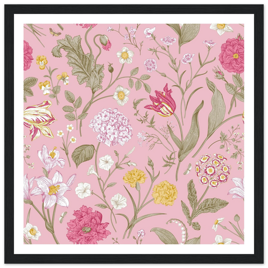 Victorian Sprout Sprig Art Print | William Morris Inspired - Framed Poster - 30x30 cm / 12x12″ - Black frame