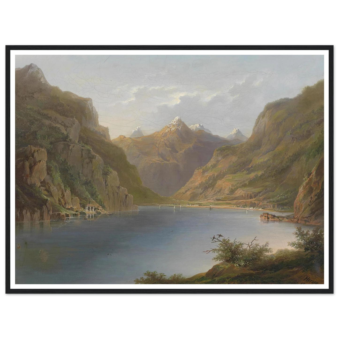 Vierwaldstättersee (1882) Art Print | Hermann Ottomar Herzog - Framed Poster - 30x40 cm / 12x16″ - Black frame