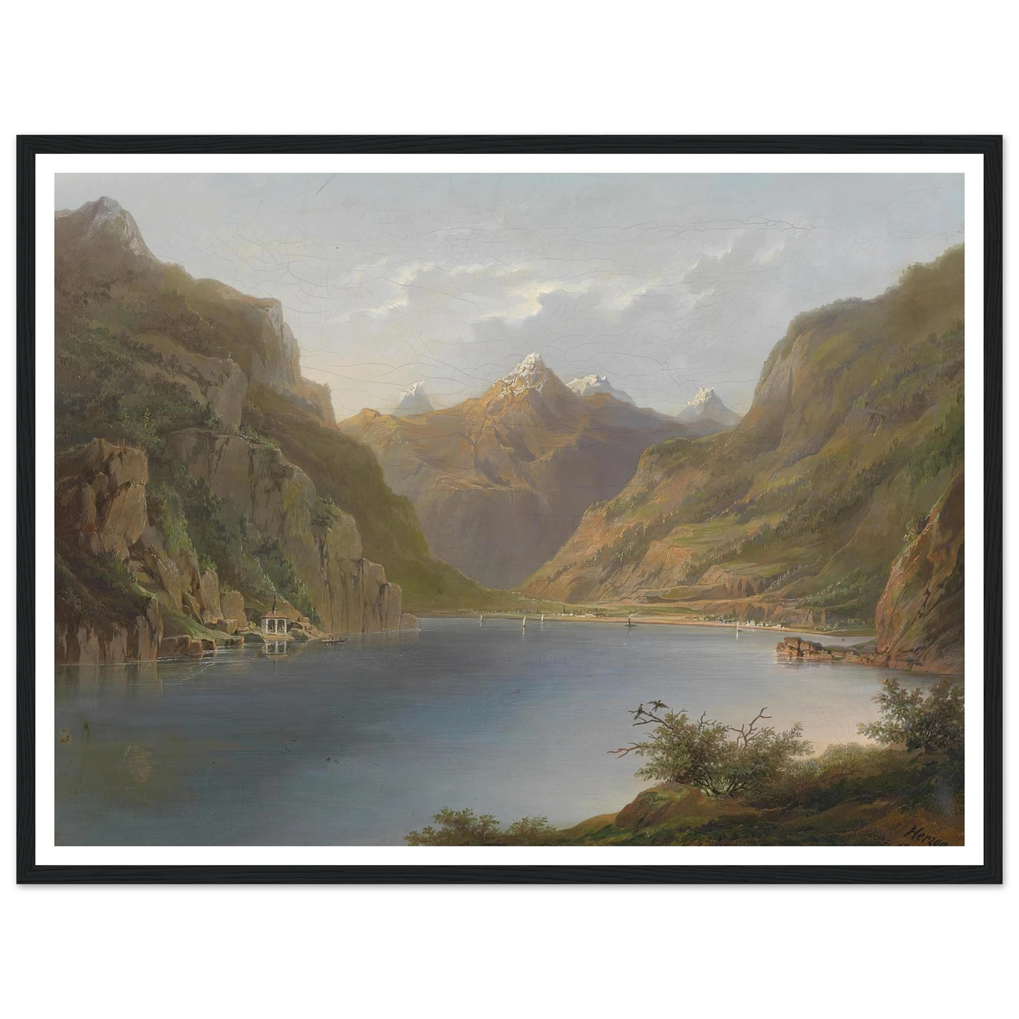 Vierwaldstättersee (1882) Art Print | Hermann Ottomar Herzog - Framed Poster - 30x40 cm / 12x16″ - Black frame