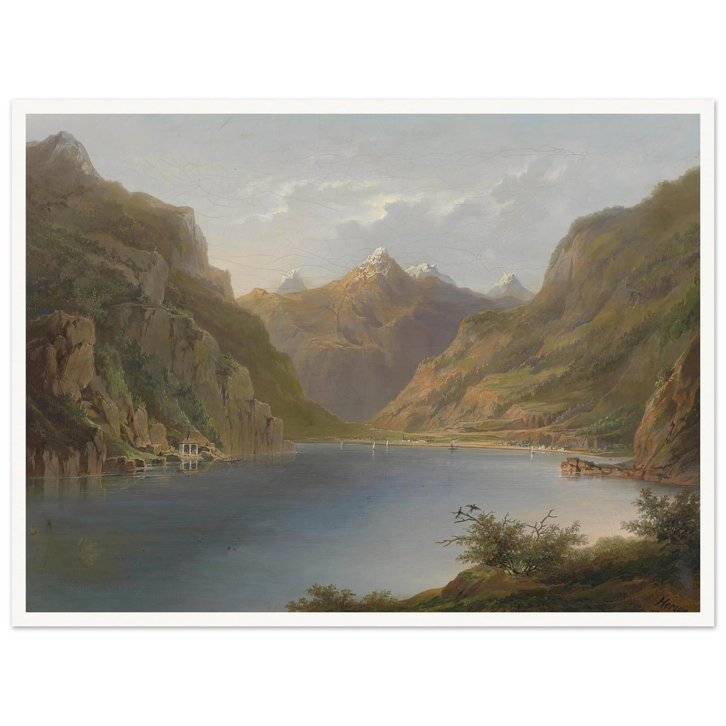Vierwaldstättersee (1882) Art Print | Hermann Ottomar Herzog - Framed Poster - 30x40 cm / 12x16″ - Black frame