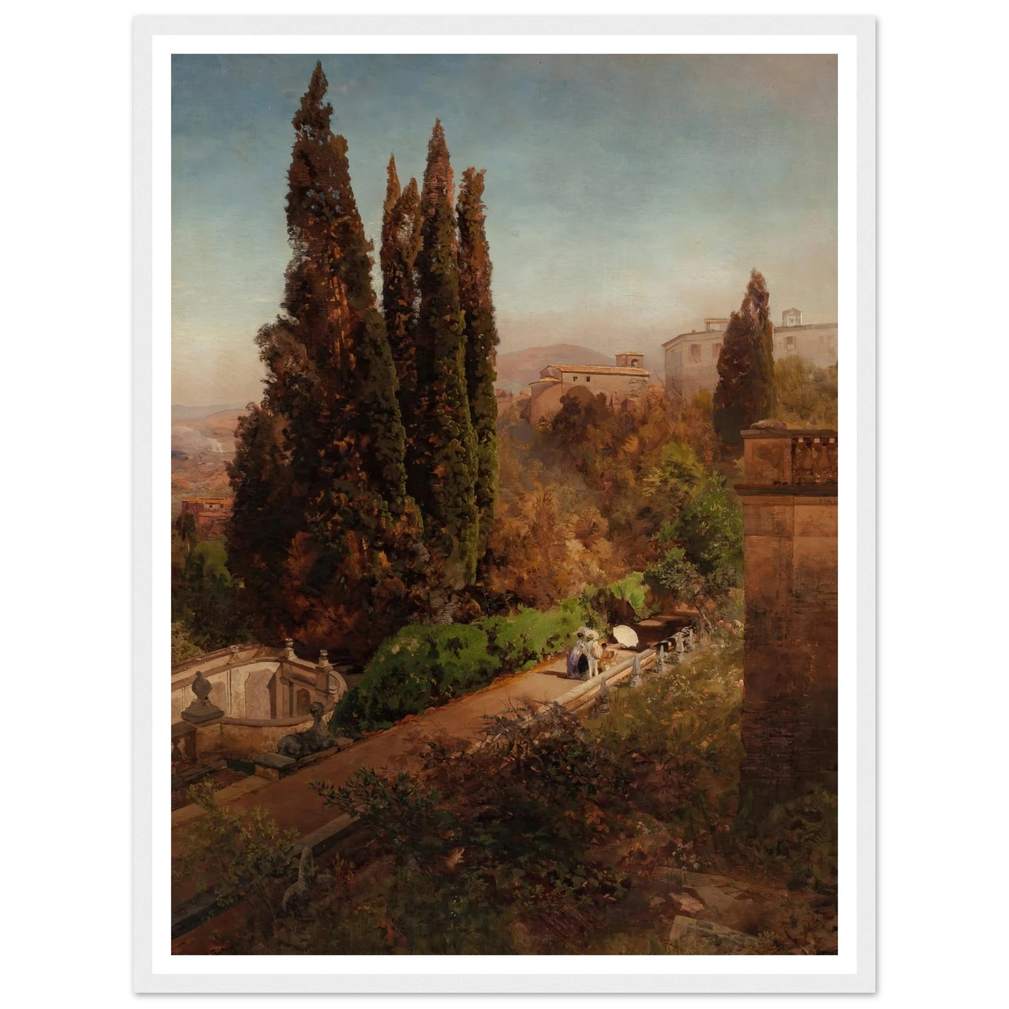 View from high in the gardens of Villa Torlonia, Frascati, Rome (1881) Art Print | Oswald Achenbach - Framed Poster - 30x40 cm / 12x16″ - Black frame