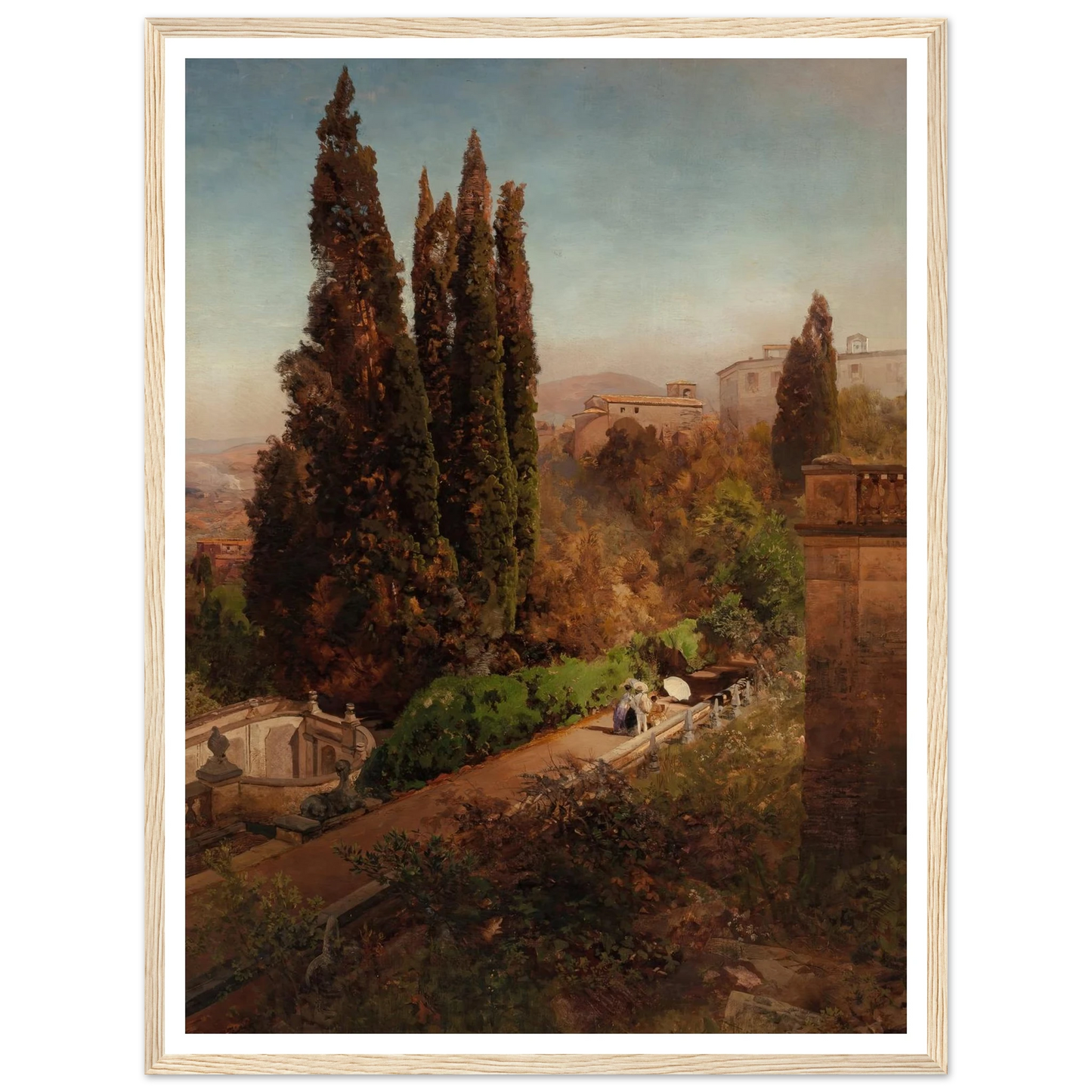 View from high in the gardens of Villa Torlonia, Frascati, Rome (1881) Art Print | Oswald Achenbach - Framed Poster - 30x40 cm / 12x16″ - Black frame