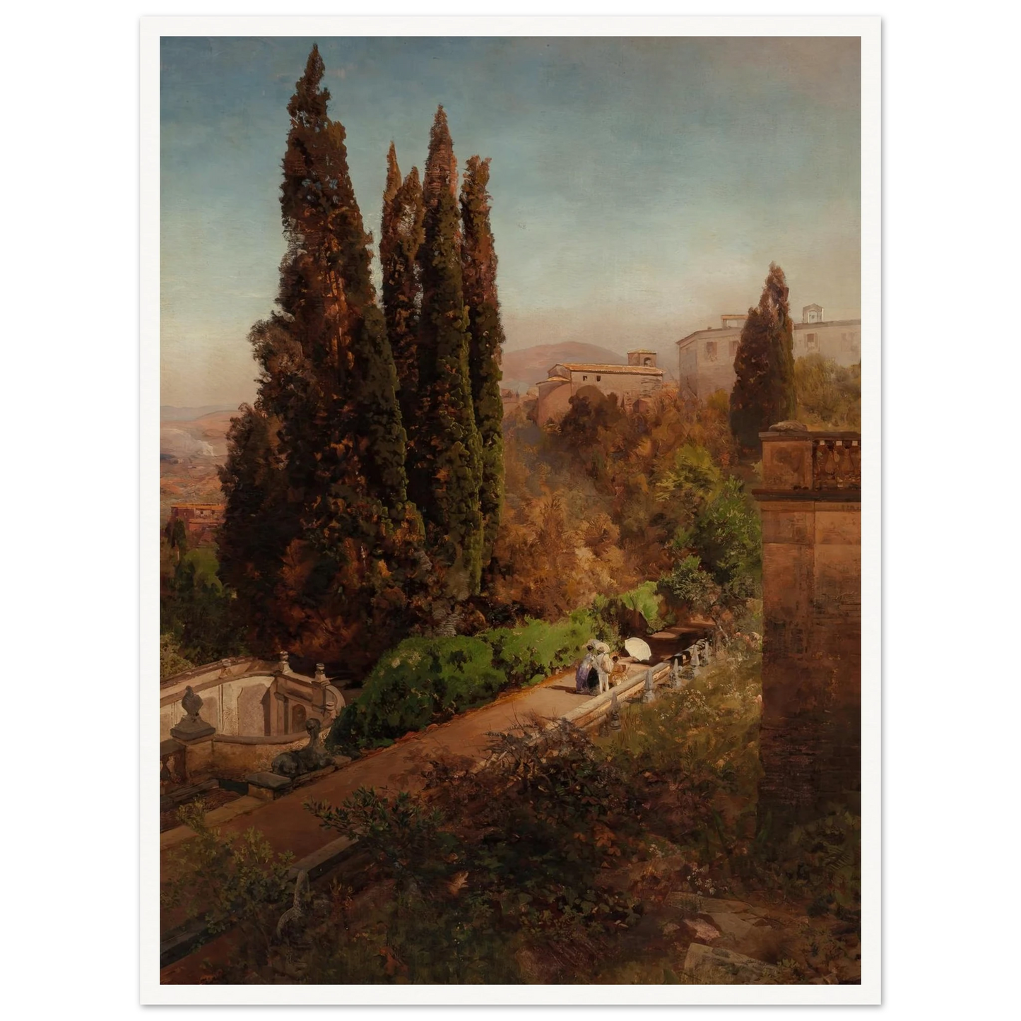 View from high in the gardens of Villa Torlonia, Frascati, Rome (1881) Art Print | Oswald Achenbach - Framed Poster - 30x40 cm / 12x16″ - Black frame