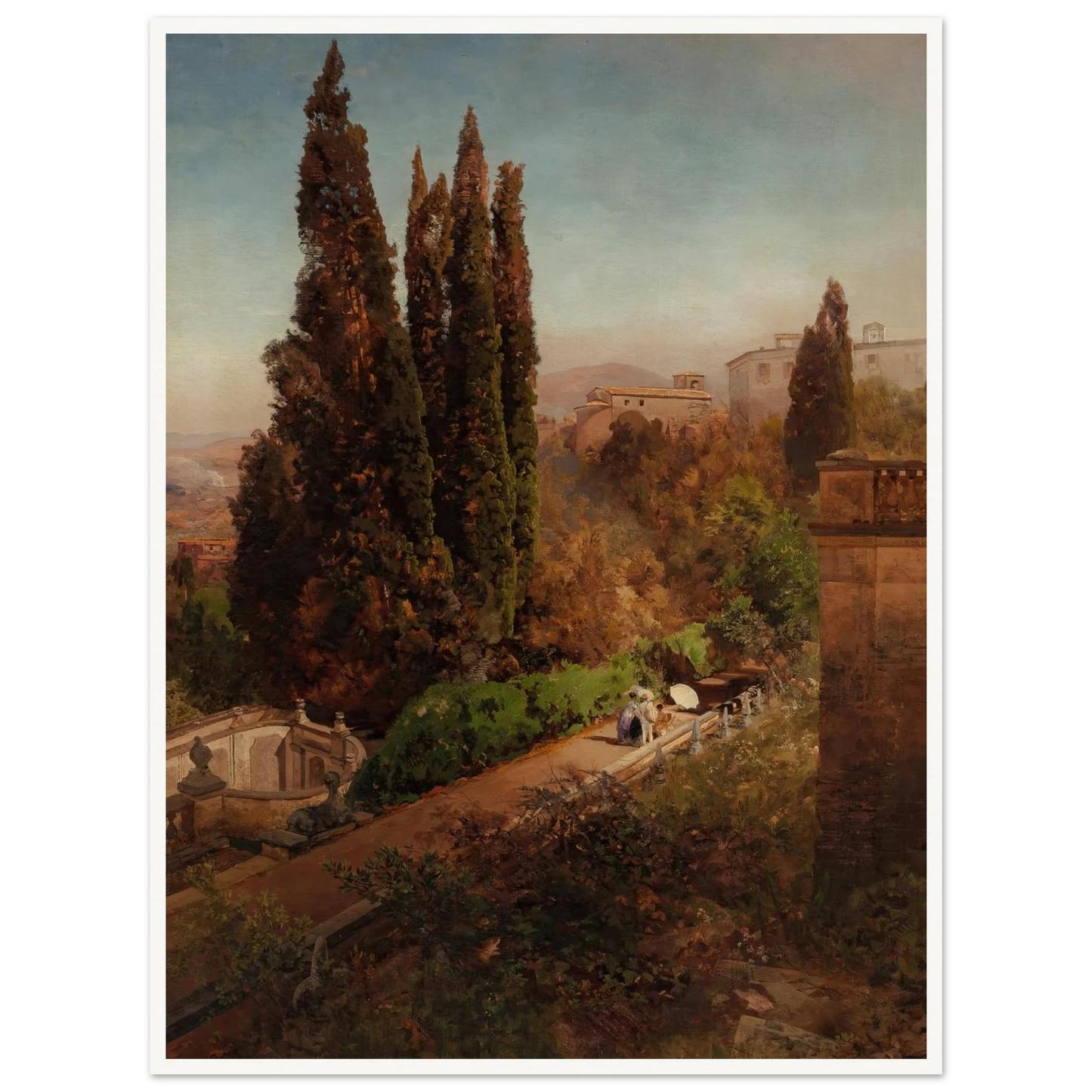 View from high in the gardens of Villa Torlonia, Frascati, Rome (1881) Art Print | Oswald Achenbach - Framed Poster - 30x40 cm / 12x16″ - Black frame