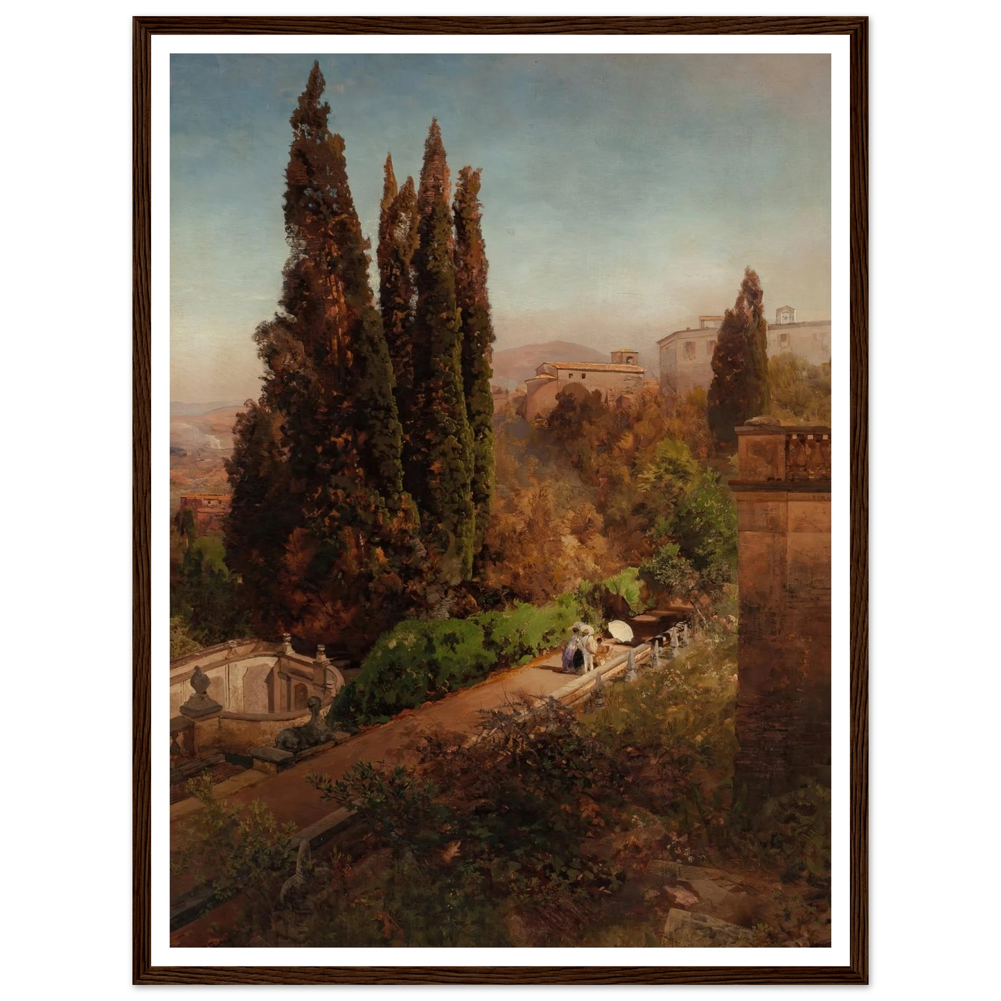 View from high in the gardens of Villa Torlonia, Frascati, Rome (1881) Art Print | Oswald Achenbach - Framed Poster - 30x40 cm / 12x16″ - Black frame