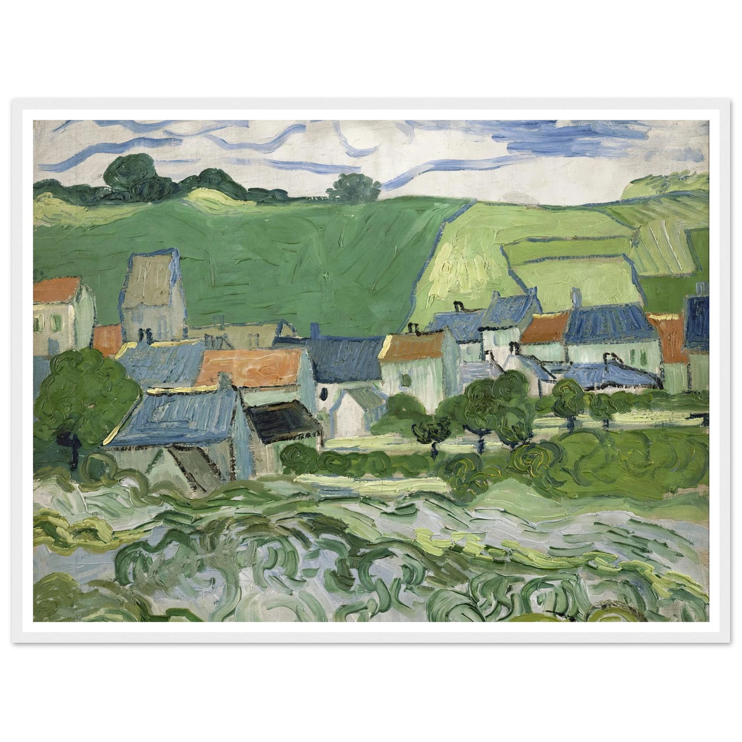 View of Auvers (1890) Art Print | Vincent van Gogh - Framed Poster - 30x40 cm / 12x16″ - Black frame