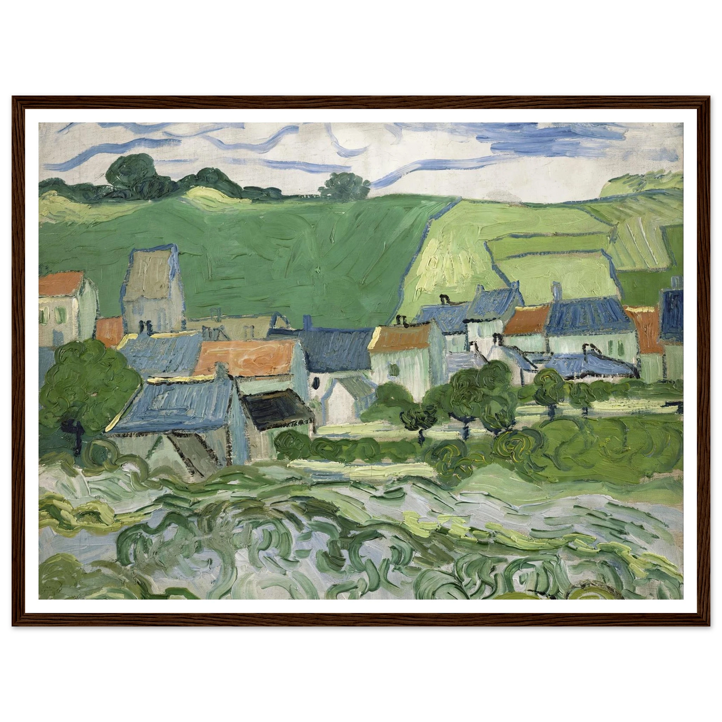 View of Auvers (1890) Art Print | Vincent van Gogh - Framed Poster - 30x40 cm / 12x16″ - Black frame