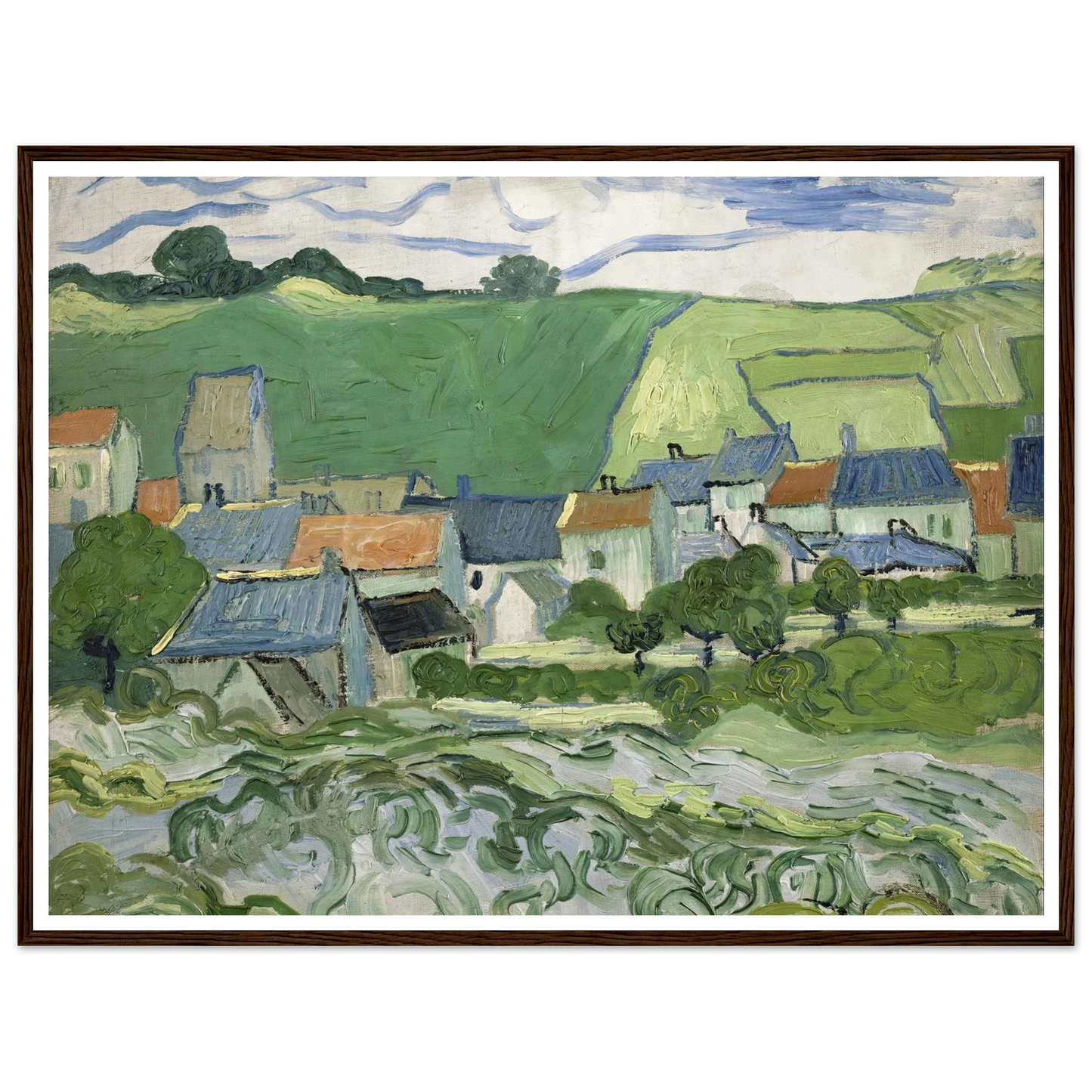 View of Auvers (1890) Art Print | Vincent van Gogh - Framed Poster - 30x40 cm / 12x16″ - Black frame