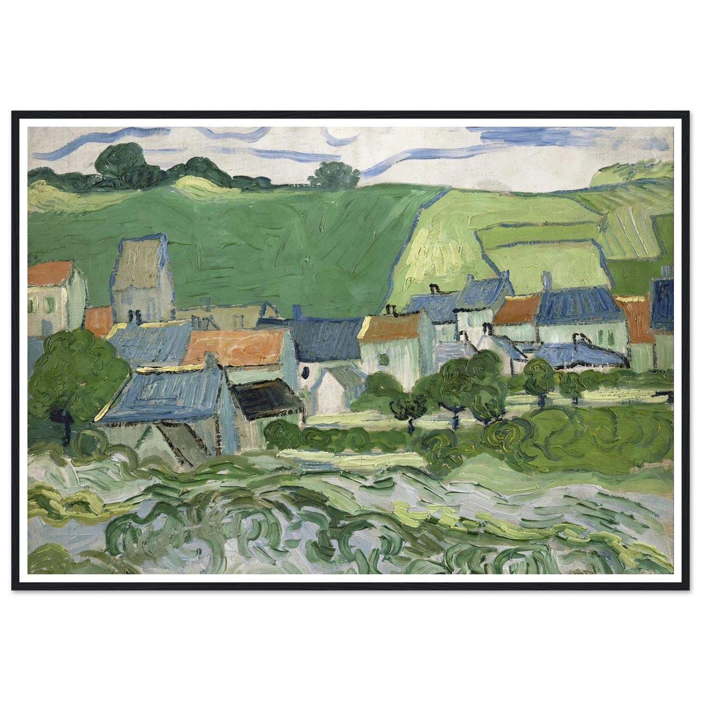 View of Auvers (1890) Art Print | Vincent van Gogh - Framed Poster - 30x40 cm / 12x16″ - Black frame
