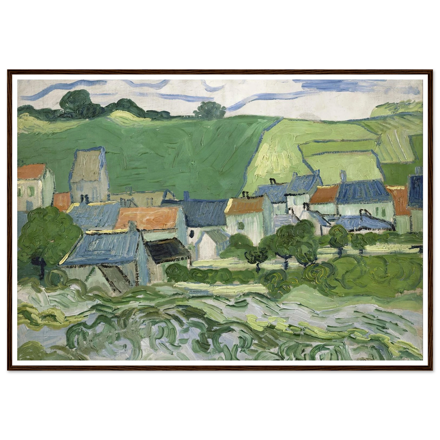 View of Auvers (1890) Art Print | Vincent van Gogh - Framed Poster - 30x40 cm / 12x16″ - Black frame