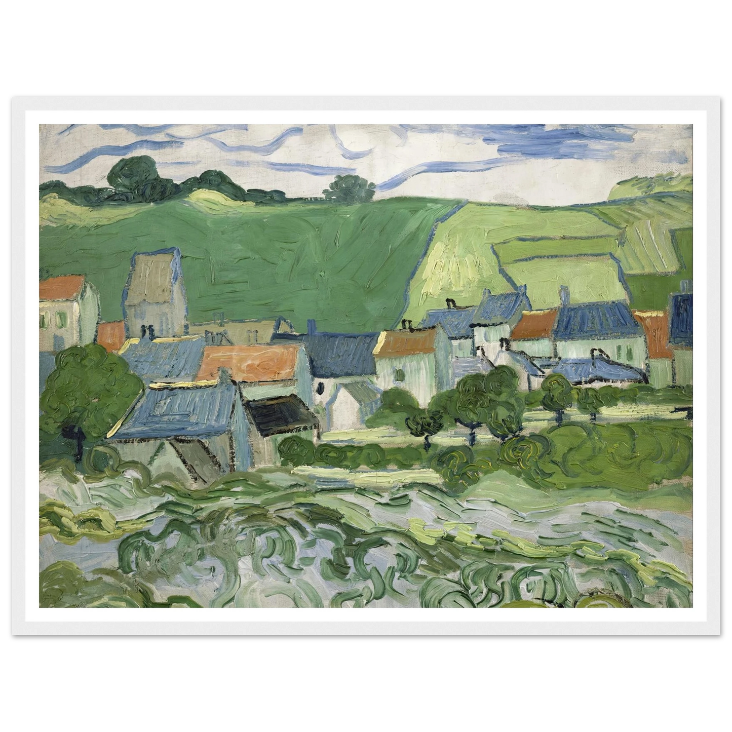 View of Auvers (1890) Art Print | Vincent van Gogh - Framed Poster - 30x40 cm / 12x16″ - Black frame