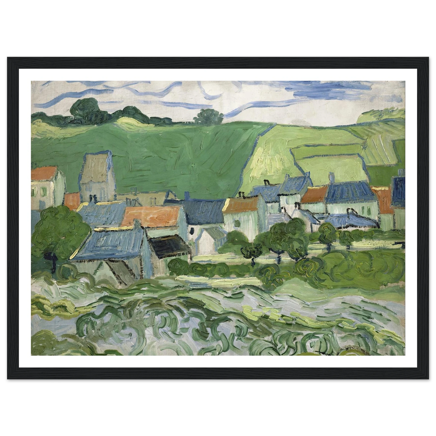 View of Auvers (1890) Art Print | Vincent van Gogh - Framed Poster - 30x40 cm / 12x16″ - Black frame
