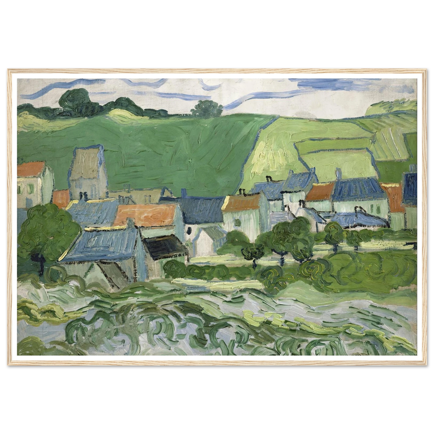 View of Auvers (1890) Art Print | Vincent van Gogh - Framed Poster - 30x40 cm / 12x16″ - Black frame