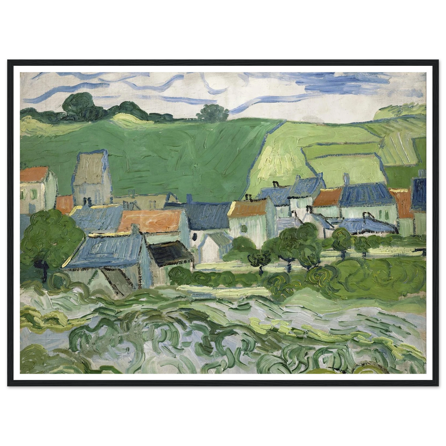 View of Auvers (1890) Art Print | Vincent van Gogh - Framed Poster - 30x40 cm / 12x16″ - Black frame