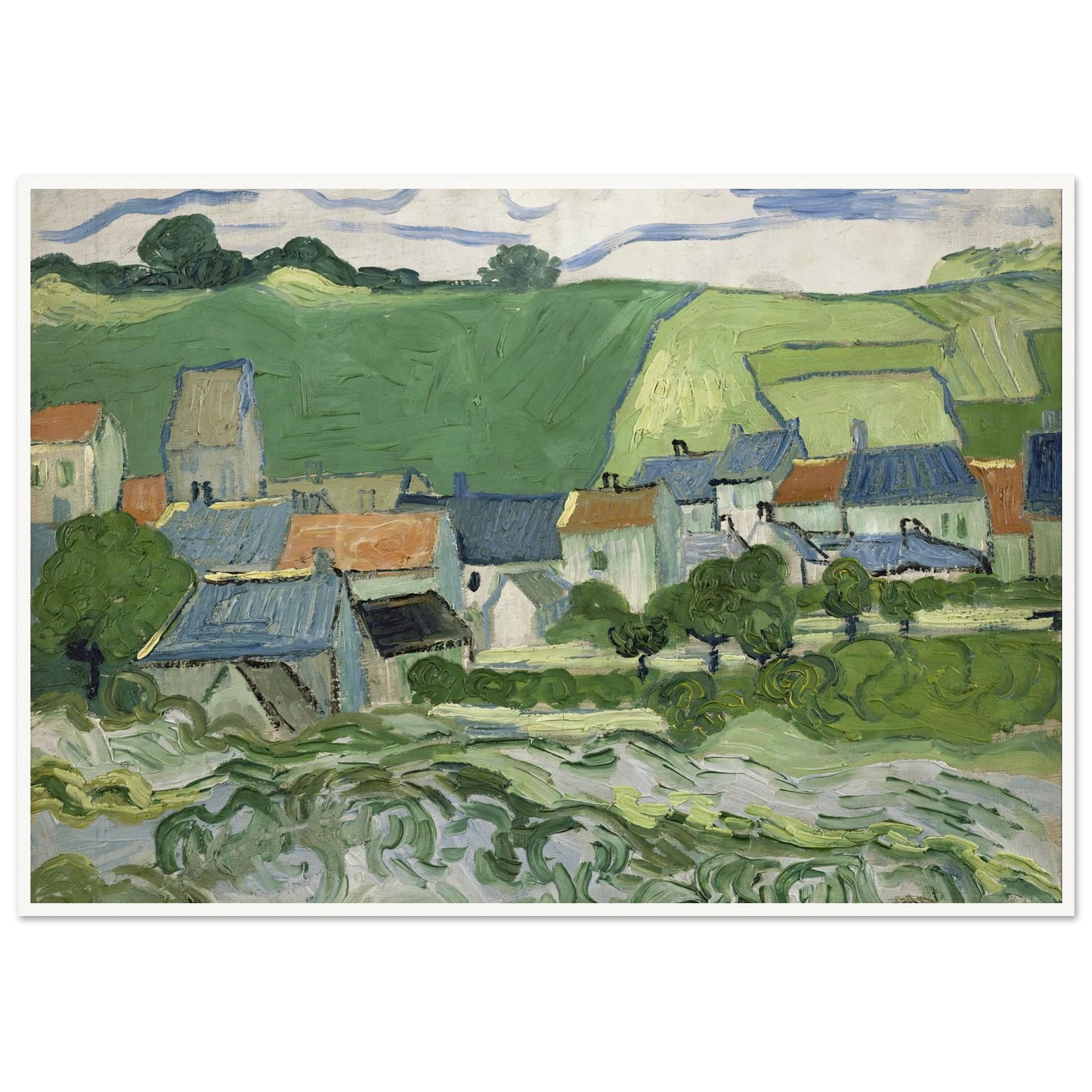 View of Auvers (1890) Art Print | Vincent van Gogh - Framed Poster - 30x40 cm / 12x16″ - Black frame