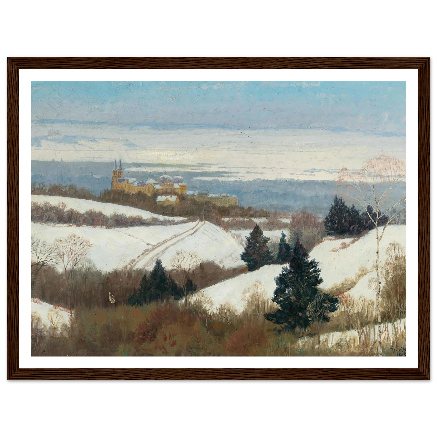 View of Klosterneuburg in winter Art Print | Max Kahrer - Framed Poster - 30x40 cm / 12x16″ - Black frame