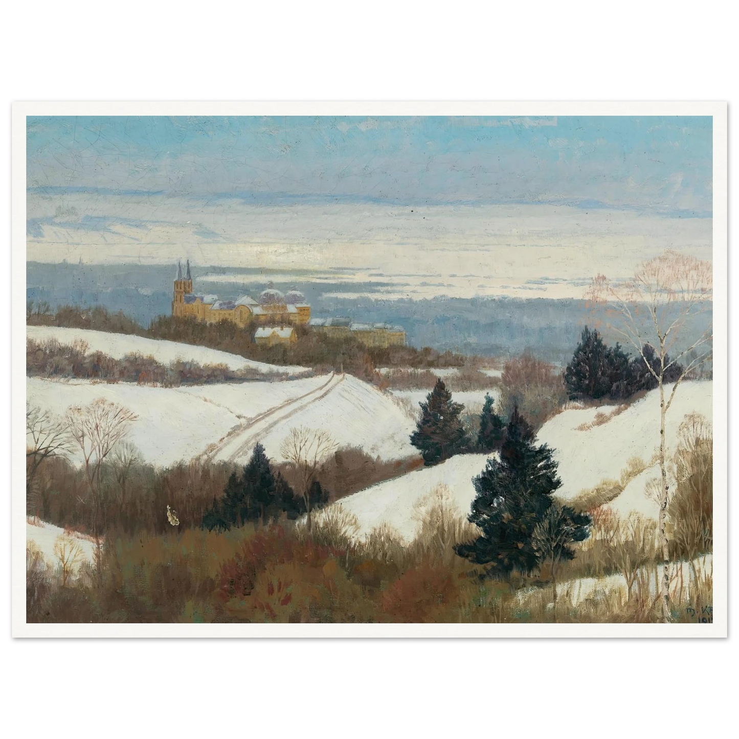 View of Klosterneuburg in winter Art Print | Max Kahrer - Framed Poster - 30x40 cm / 12x16″ - Black frame