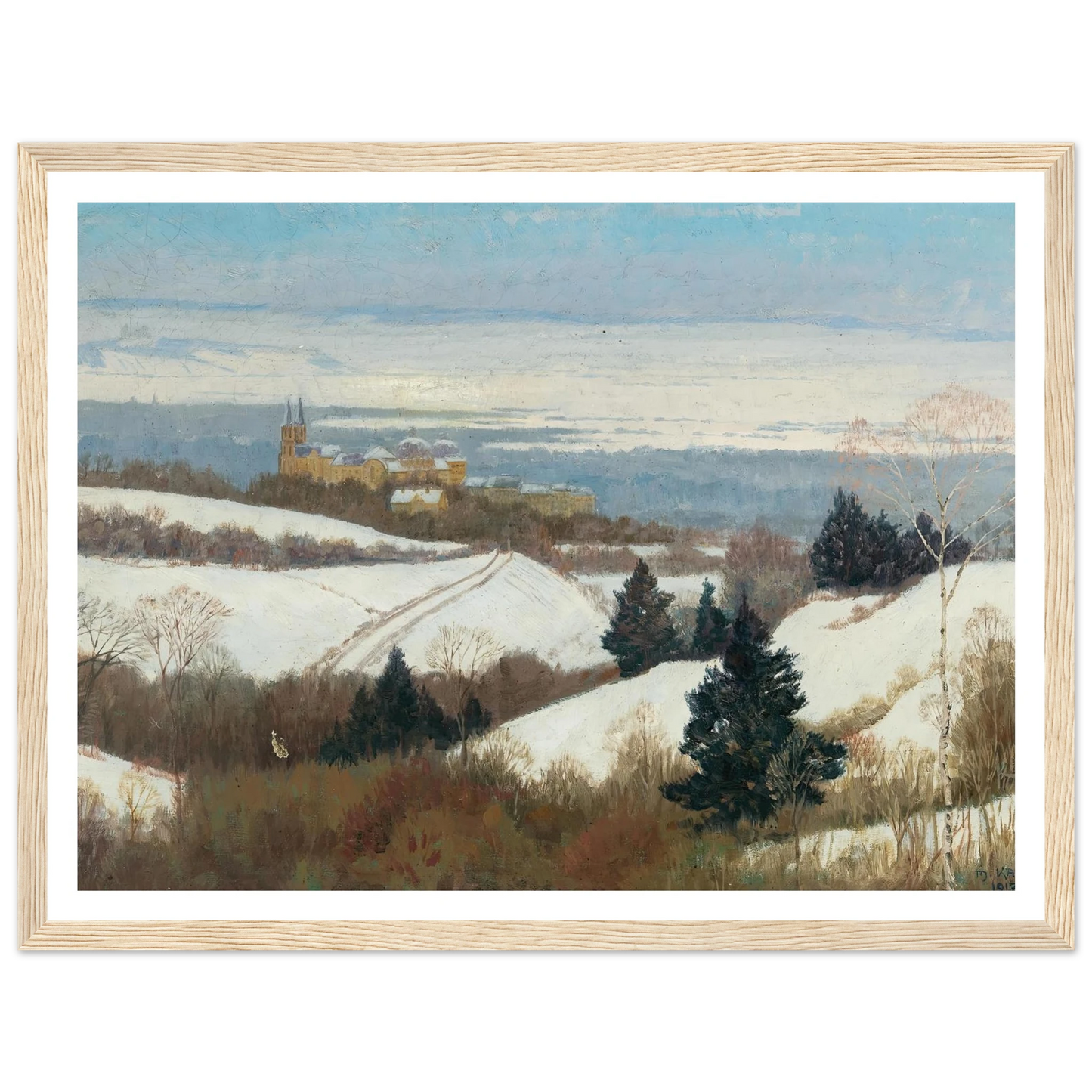 View of Klosterneuburg in winter Art Print | Max Kahrer - Framed Poster - 30x40 cm / 12x16″ - Black frame
