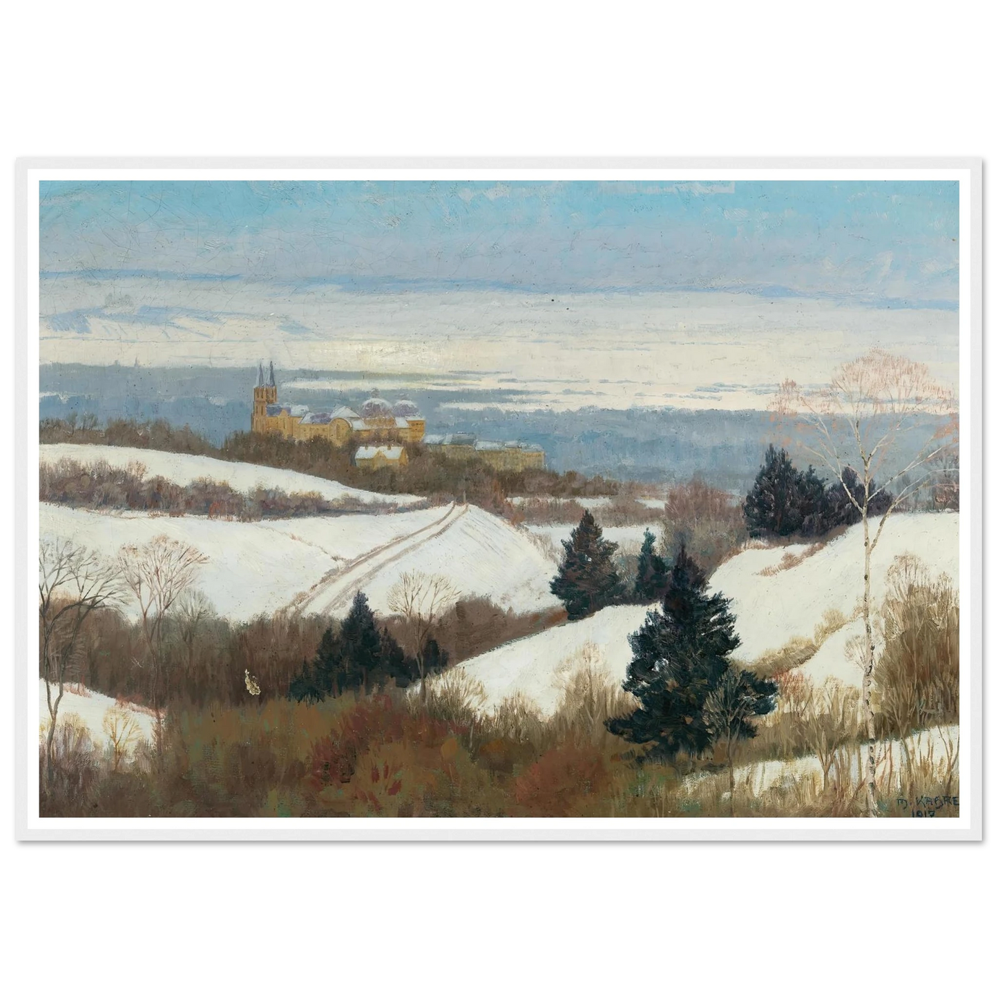 View of Klosterneuburg in winter Art Print | Max Kahrer - Framed Poster - 30x40 cm / 12x16″ - Black frame
