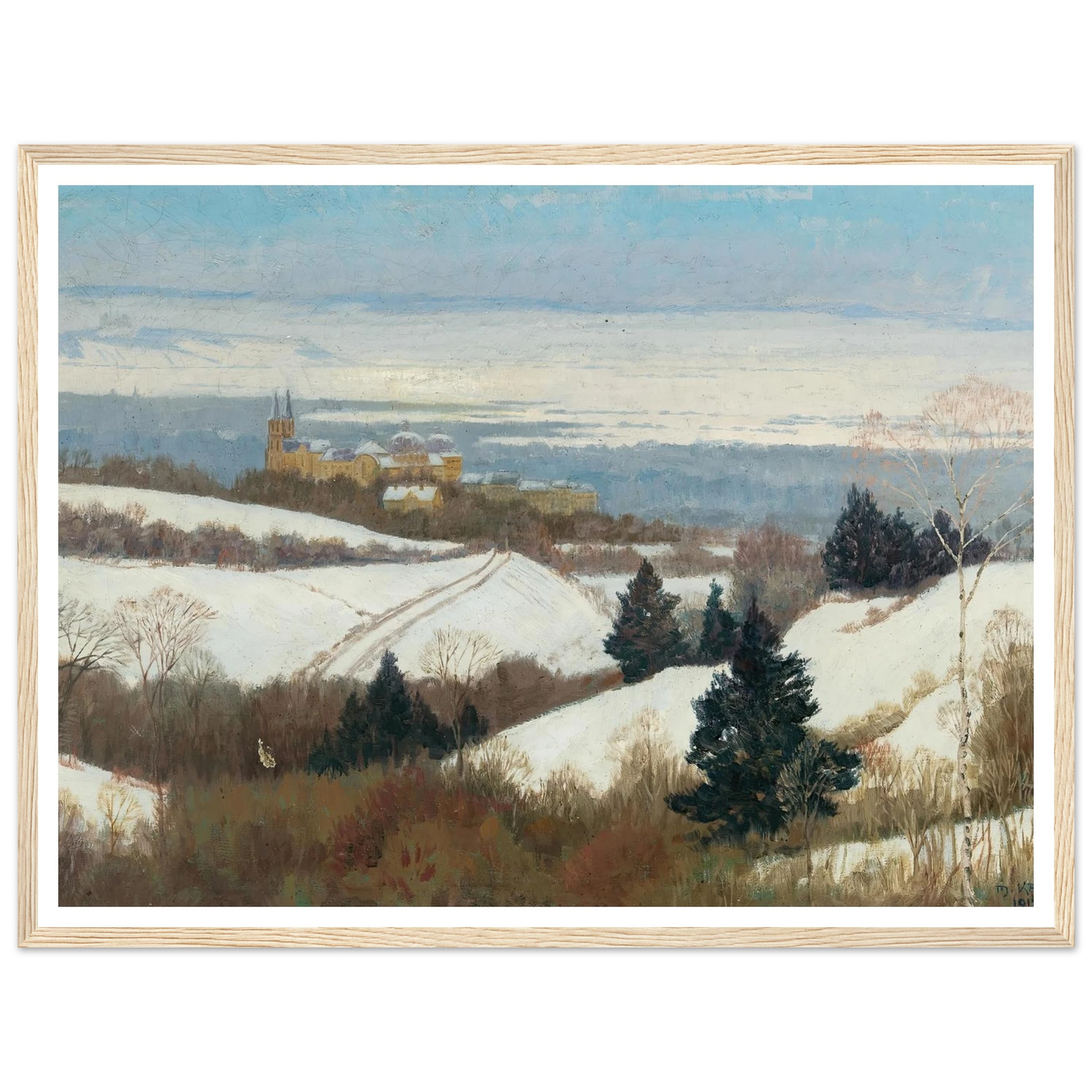 View of Klosterneuburg in winter Art Print | Max Kahrer - Framed Poster - 30x40 cm / 12x16″ - Black frame