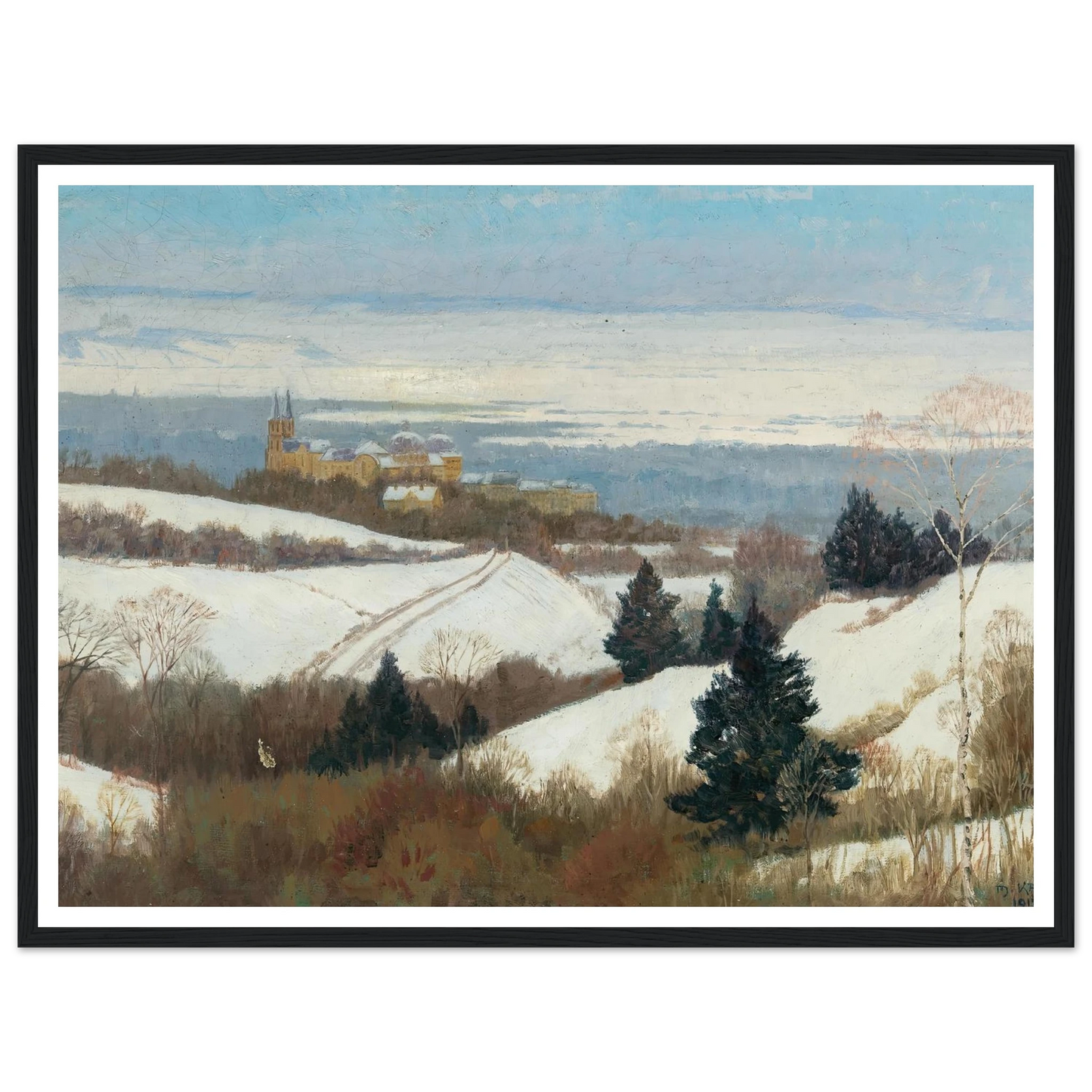 View of Klosterneuburg in winter Art Print | Max Kahrer - Framed Poster - 30x40 cm / 12x16″ - Black frame