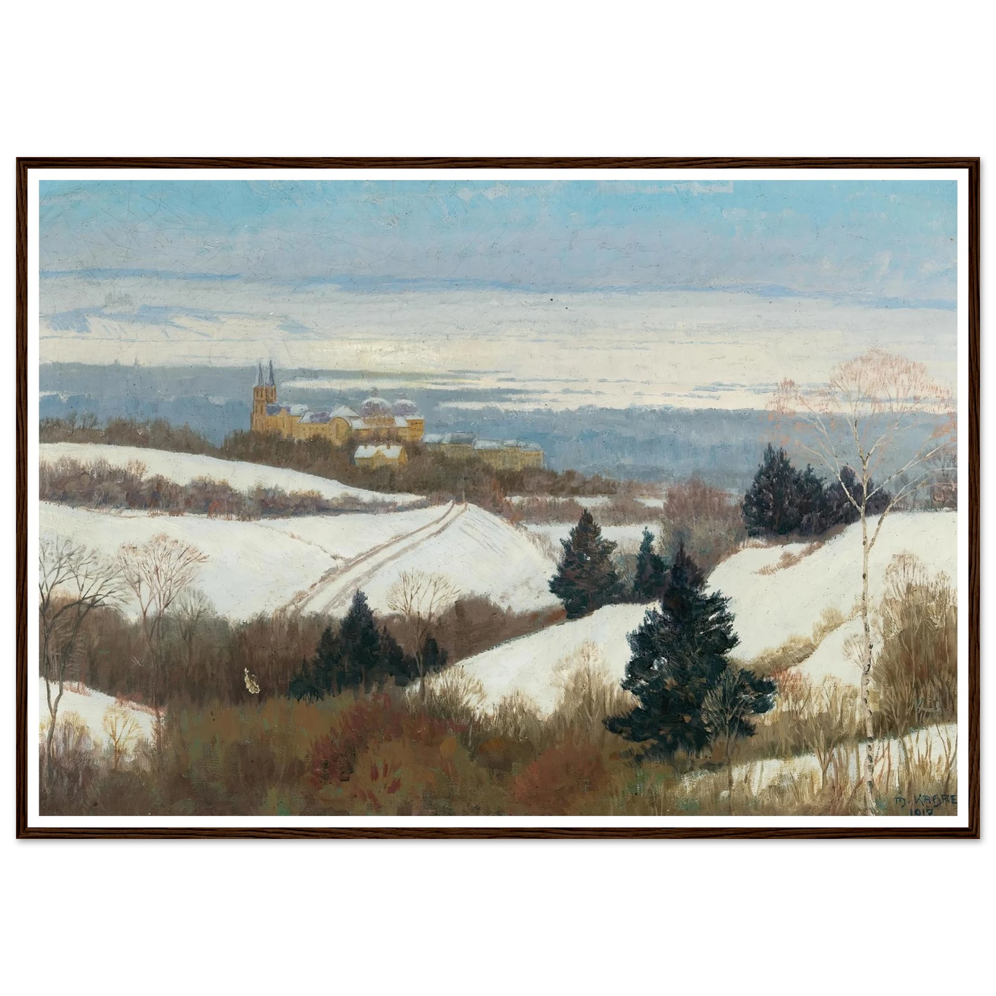 View of Klosterneuburg in winter Art Print | Max Kahrer - Framed Poster - 30x40 cm / 12x16″ - Black frame