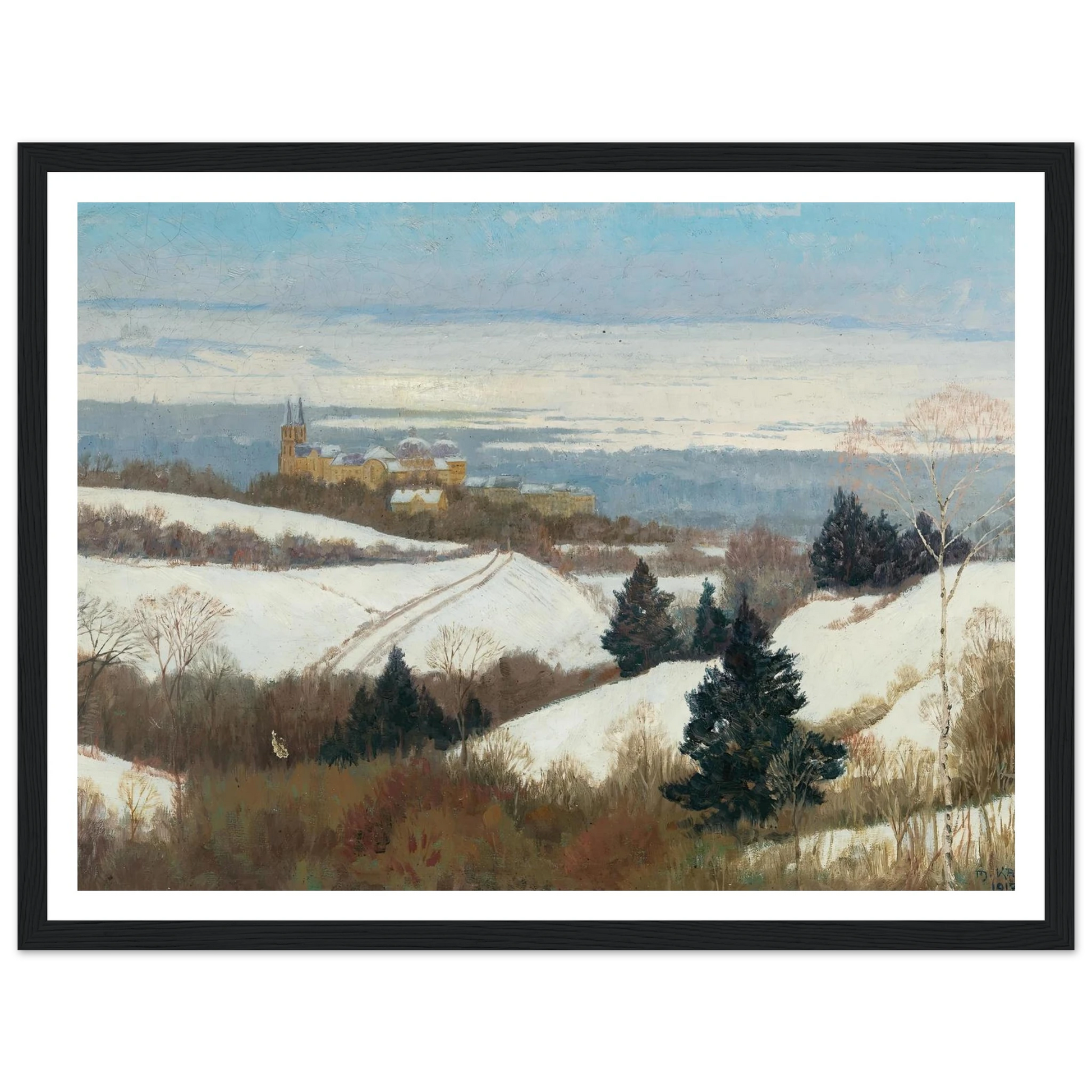 View of Klosterneuburg in winter Art Print | Max Kahrer - Framed Poster - 30x40 cm / 12x16″ - Black frame