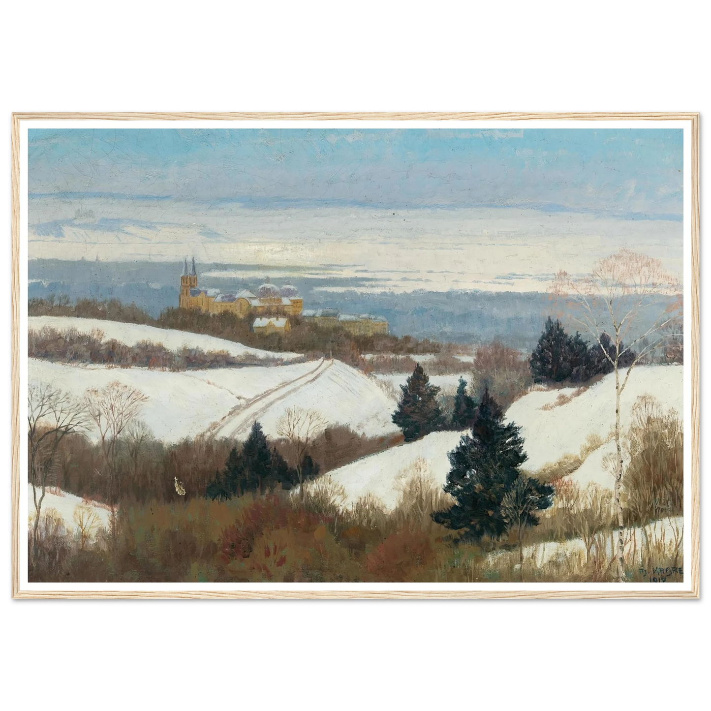 View of Klosterneuburg in winter Art Print | Max Kahrer - Framed Poster - 30x40 cm / 12x16″ - Black frame