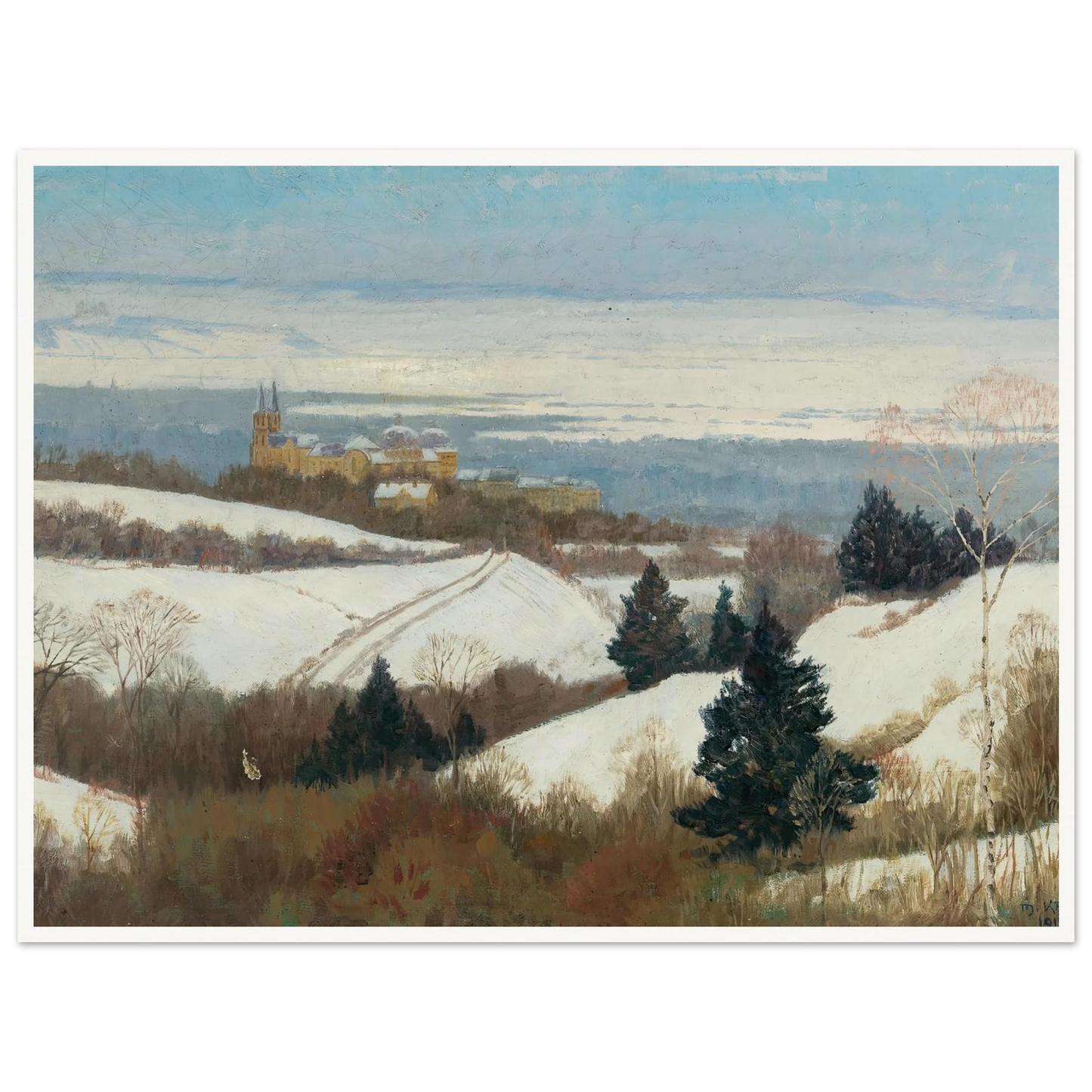 View of Klosterneuburg in winter Art Print | Max Kahrer - Framed Poster - 30x40 cm / 12x16″ - Black frame