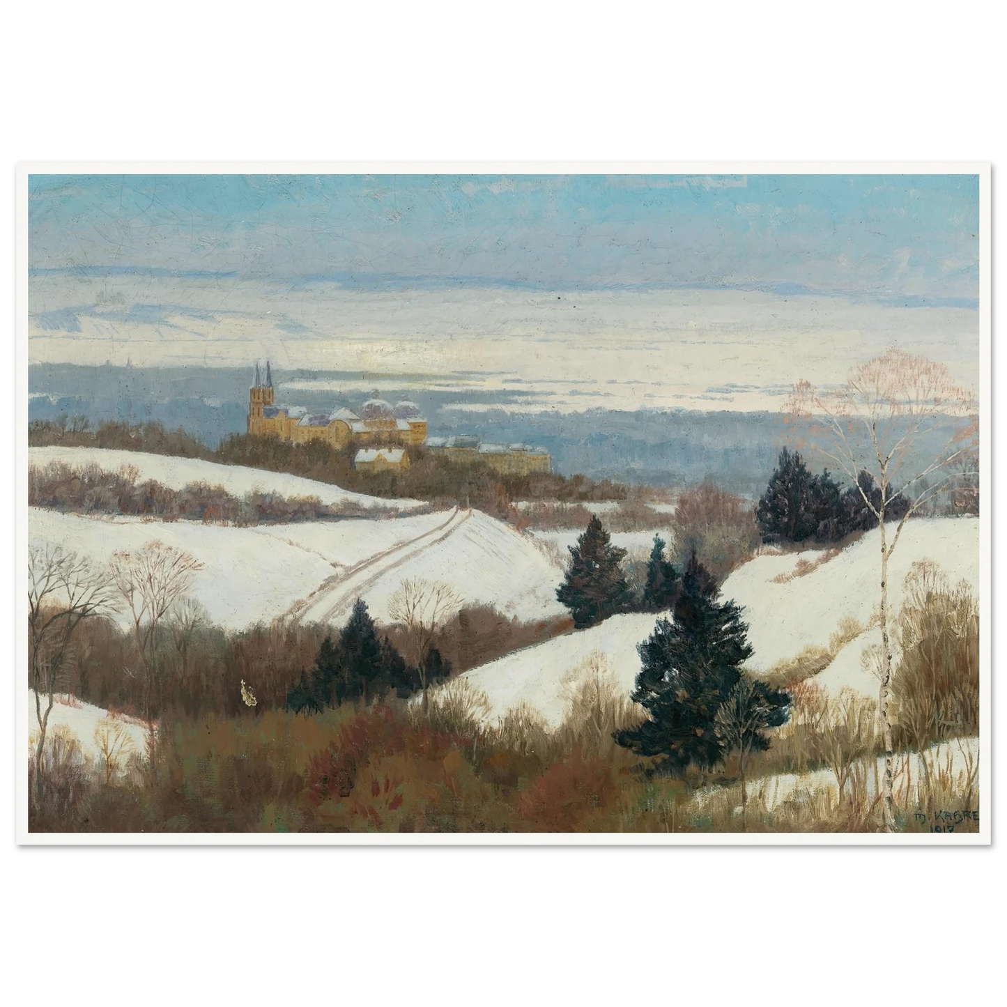 View of Klosterneuburg in winter Art Print | Max Kahrer - Framed Poster - 30x40 cm / 12x16″ - Black frame