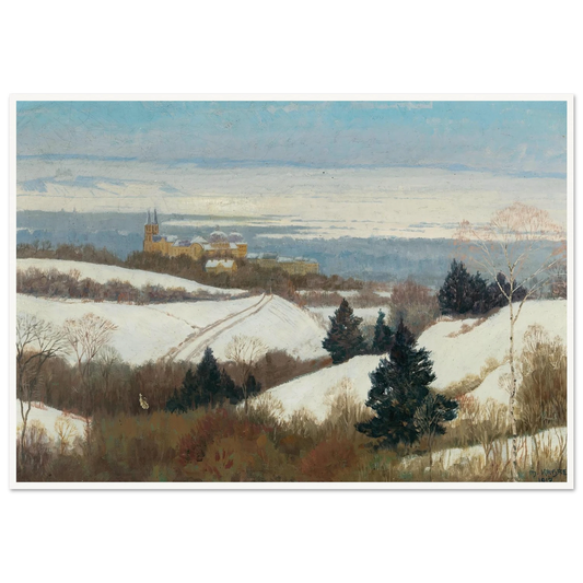 View of Klosterneuburg in winter Art Print | Max Kahrer - Framed Poster - 30x40 cm / 12x16″ - Black frame