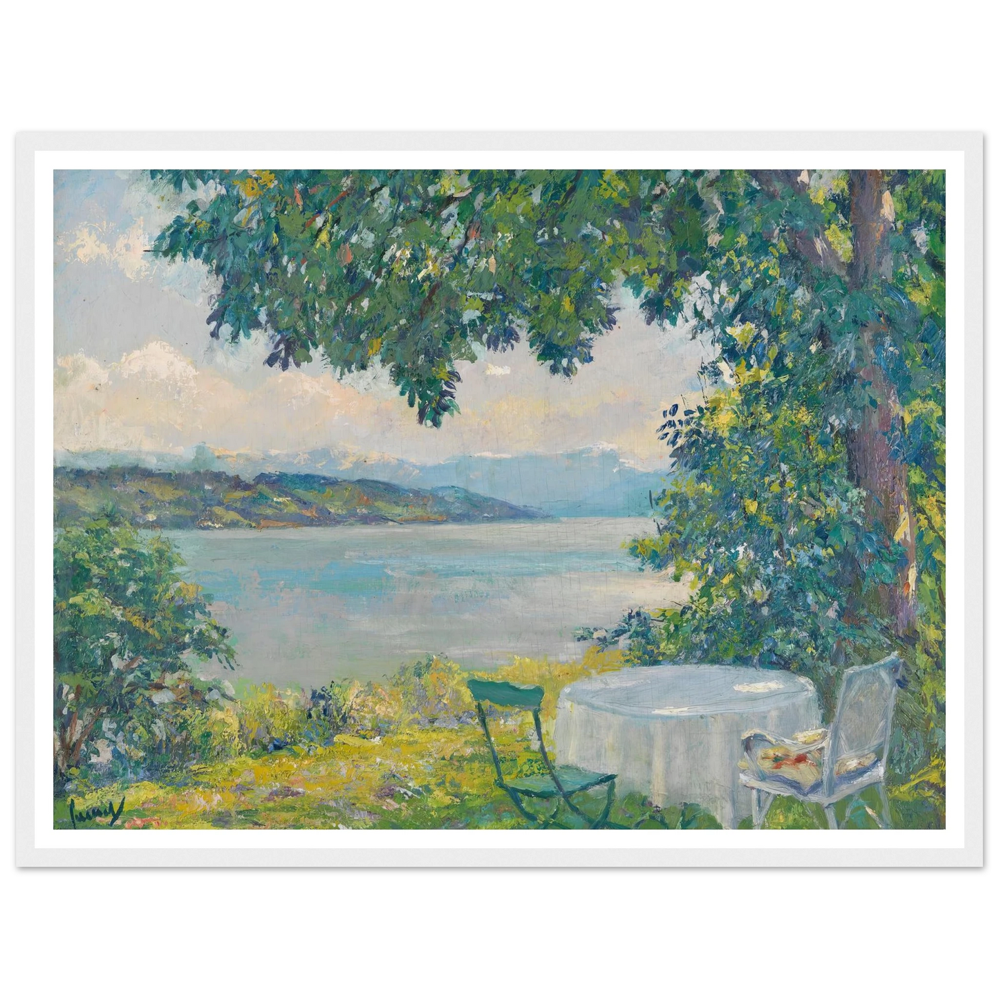 View of Lake Starnberg (1920-30) Art Print | Edward Cucuel - Framed Poster - 30x40 cm / 12x16″ - Black frame