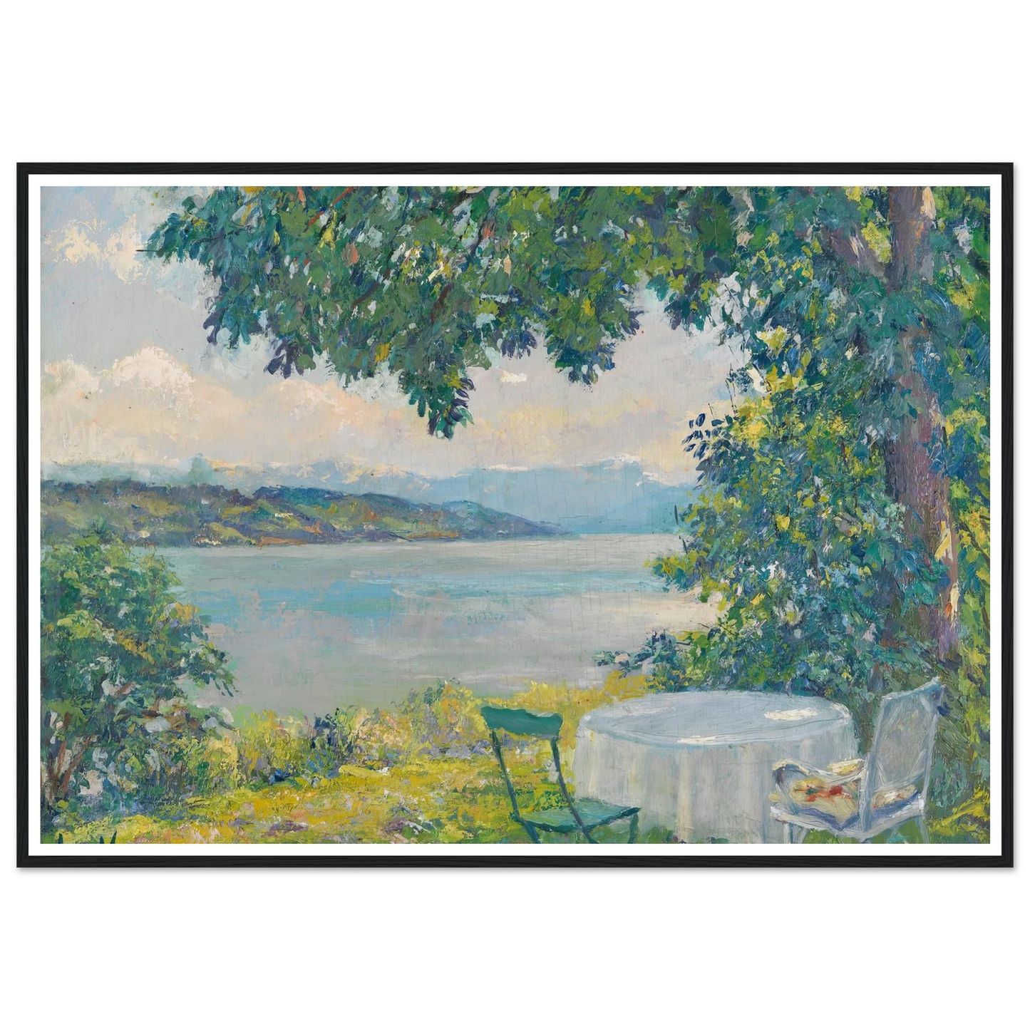 View of Lake Starnberg (1920-30) Art Print | Edward Cucuel - Framed Poster - 30x40 cm / 12x16″ - Black frame