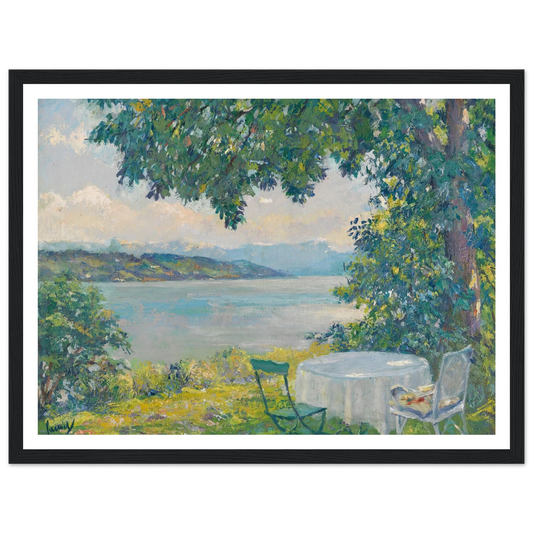 View of Lake Starnberg (1920-30) Art Print | Edward Cucuel - Framed Poster - 30x40 cm / 12x16″ - Black frame
