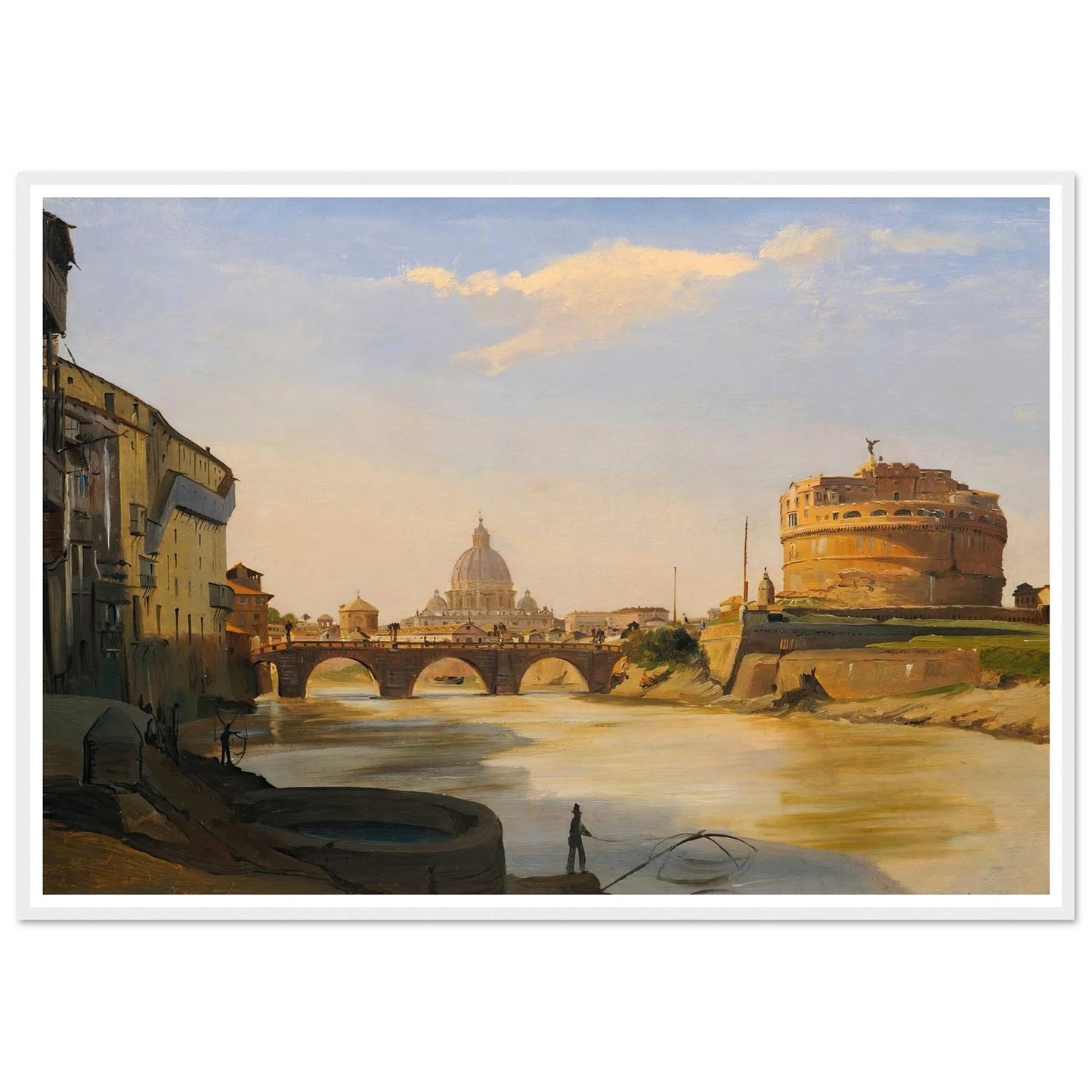 View Of The Castel Sant’angelo, Rome Art Print | Ippolito Caffi - Framed Poster - 30x40 cm / 12x16″ - Black frame