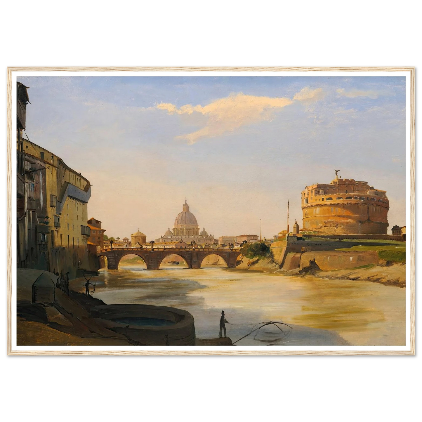View Of The Castel Sant’angelo, Rome Art Print | Ippolito Caffi - Framed Poster - 30x40 cm / 12x16″ - Black frame