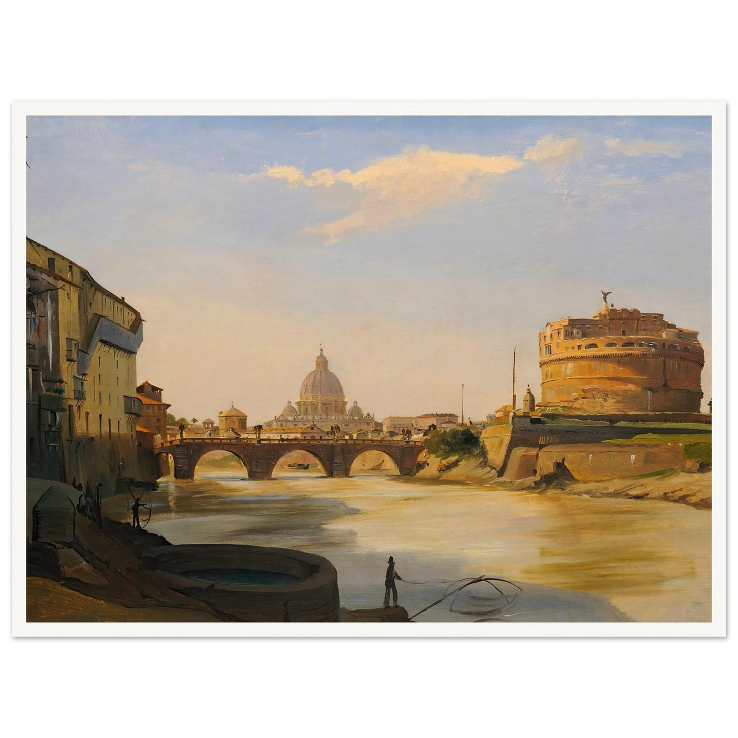 View Of The Castel Sant’angelo, Rome Art Print | Ippolito Caffi - Framed Poster - 30x40 cm / 12x16″ - Black frame
